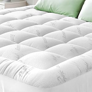 Bamboo Mattress Topper Twin Size - Thick Cooling Breathable Pillow Top Mattress Pad for Back Pain Relief - Deep Pocket Topper Fits 8-20 Inches (39x75 Inches, White)