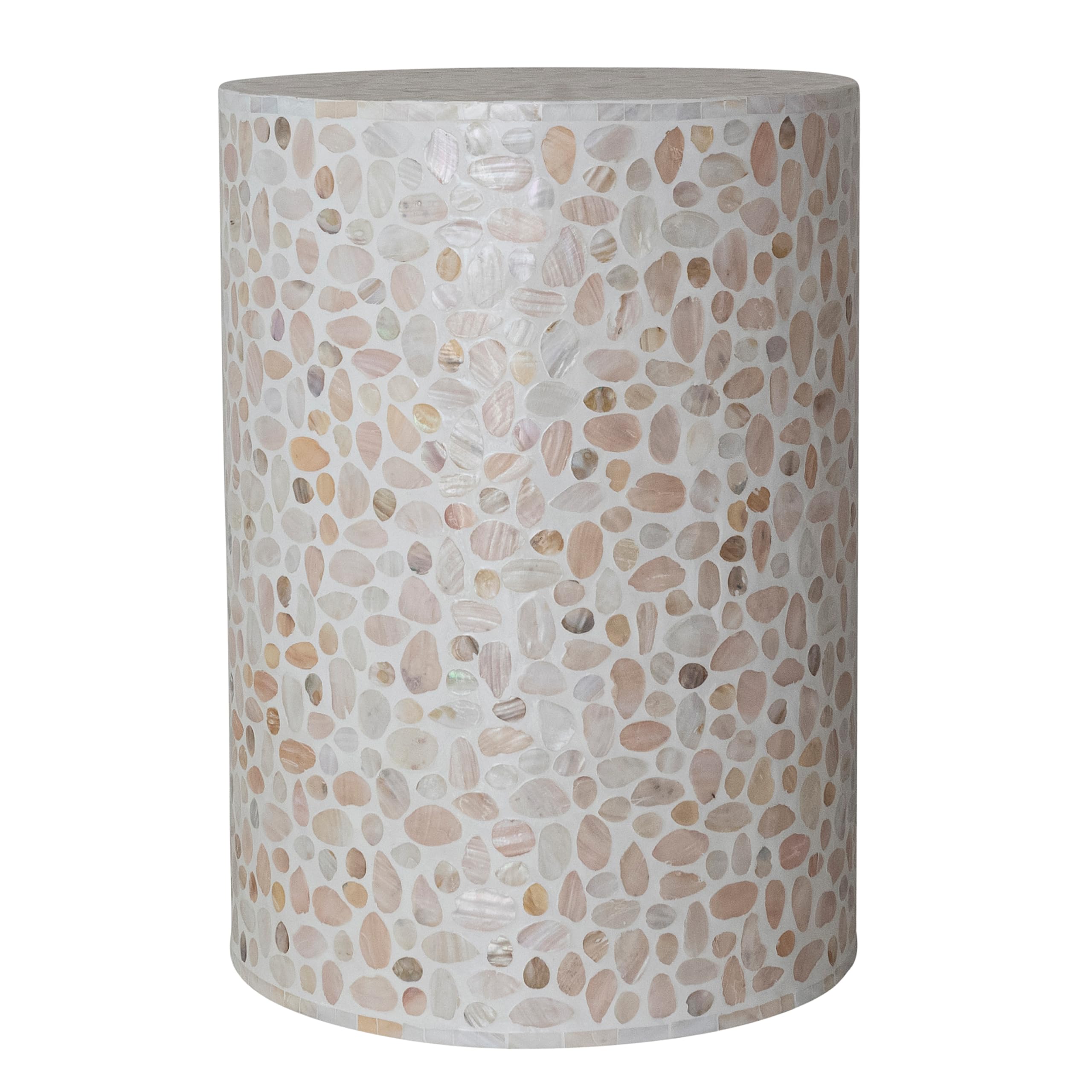 Creative Co-Op Round Wood and Mother of Pearl Mosaic Accent Table, White and Natural Finish