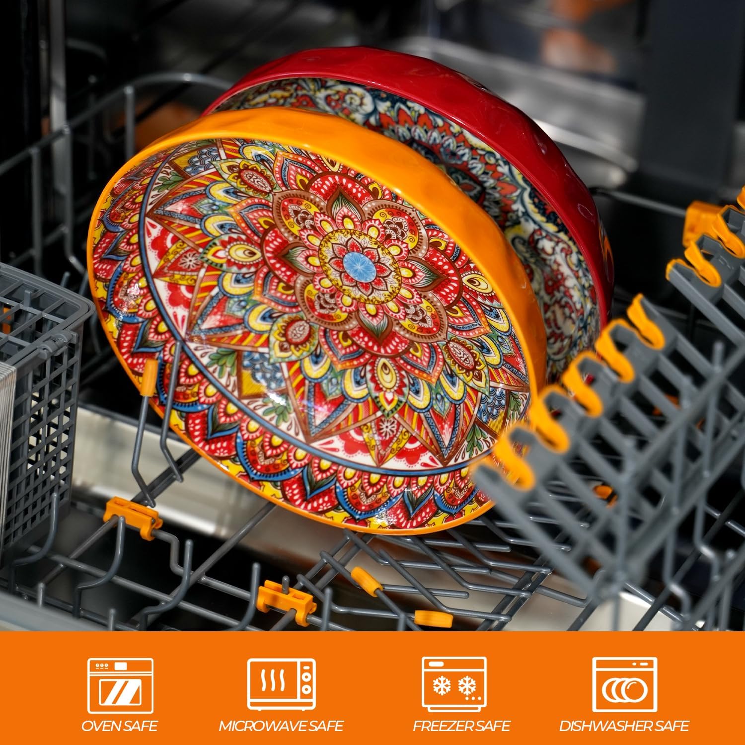 Large Serving Bowls, 10 inch Porcelain Bowls,75 Oz Fruit Salad Soups & Pasta Bowls for Entertaining, Dinner, Party - Stylish Decorative Dishes, Set of 2, Microwave & Dishwasher Safe - RED - Image 5