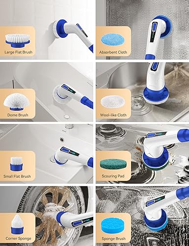 Miniatura 3 de Limpiador eléctrico giratorio, cepillo de limpieza de baño inalámbrico para el hogar, 420PRM limpiador de ducha con 8 cabezales reemplazables, 3