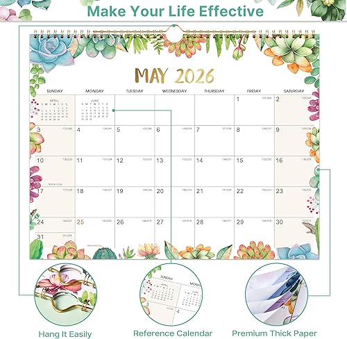 Miniatura 4 de Calendario 2026 - Calendarios de pared 2026, enero de 2026 a diciembre 2026, calendario de pared de 12 meses, 14.5 x 11 pulgadas, bloques de