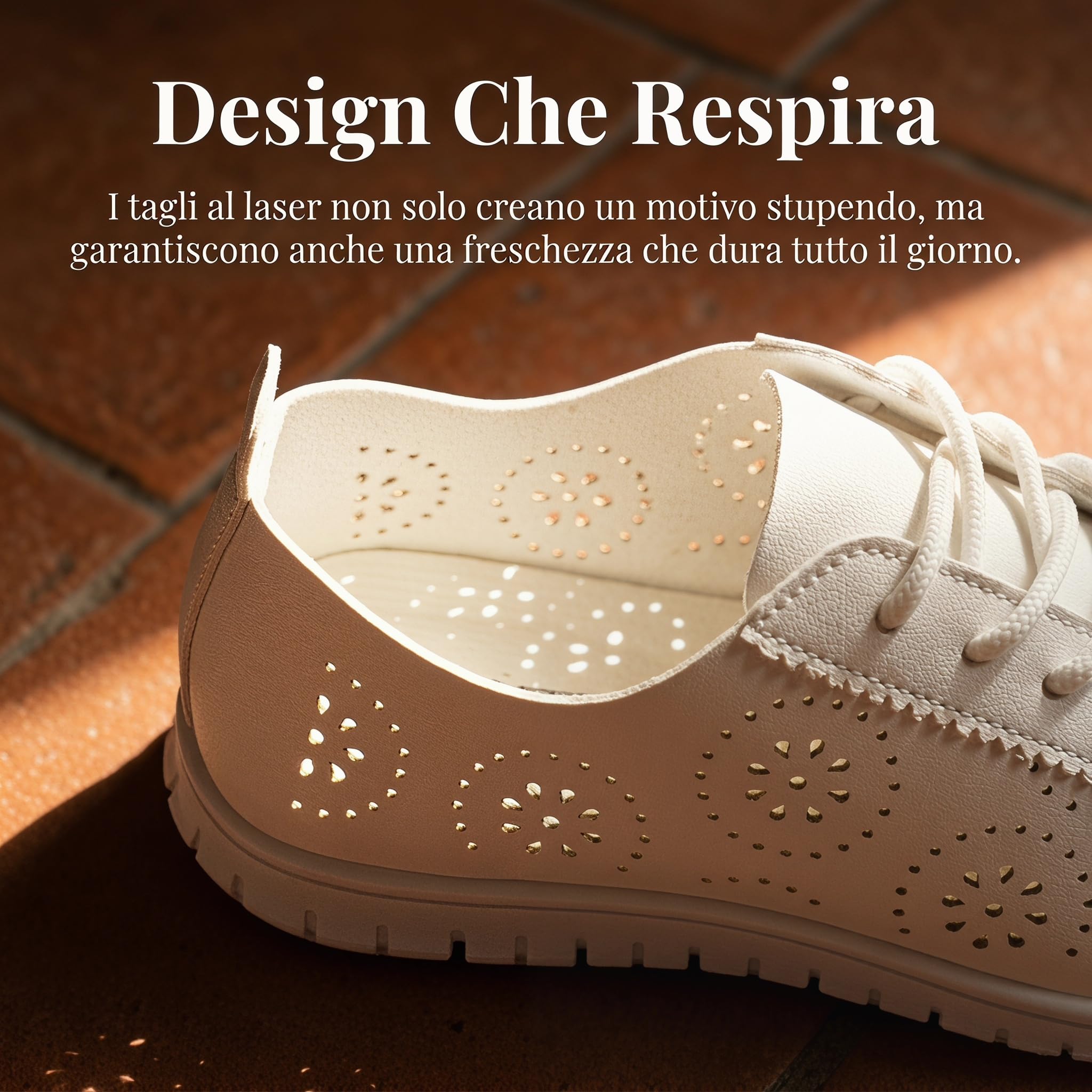 GLAMORA Scarpe piatte donna con lacci, traspiranti e traforate, suola leggera e flessibile nero beige bianco e oro