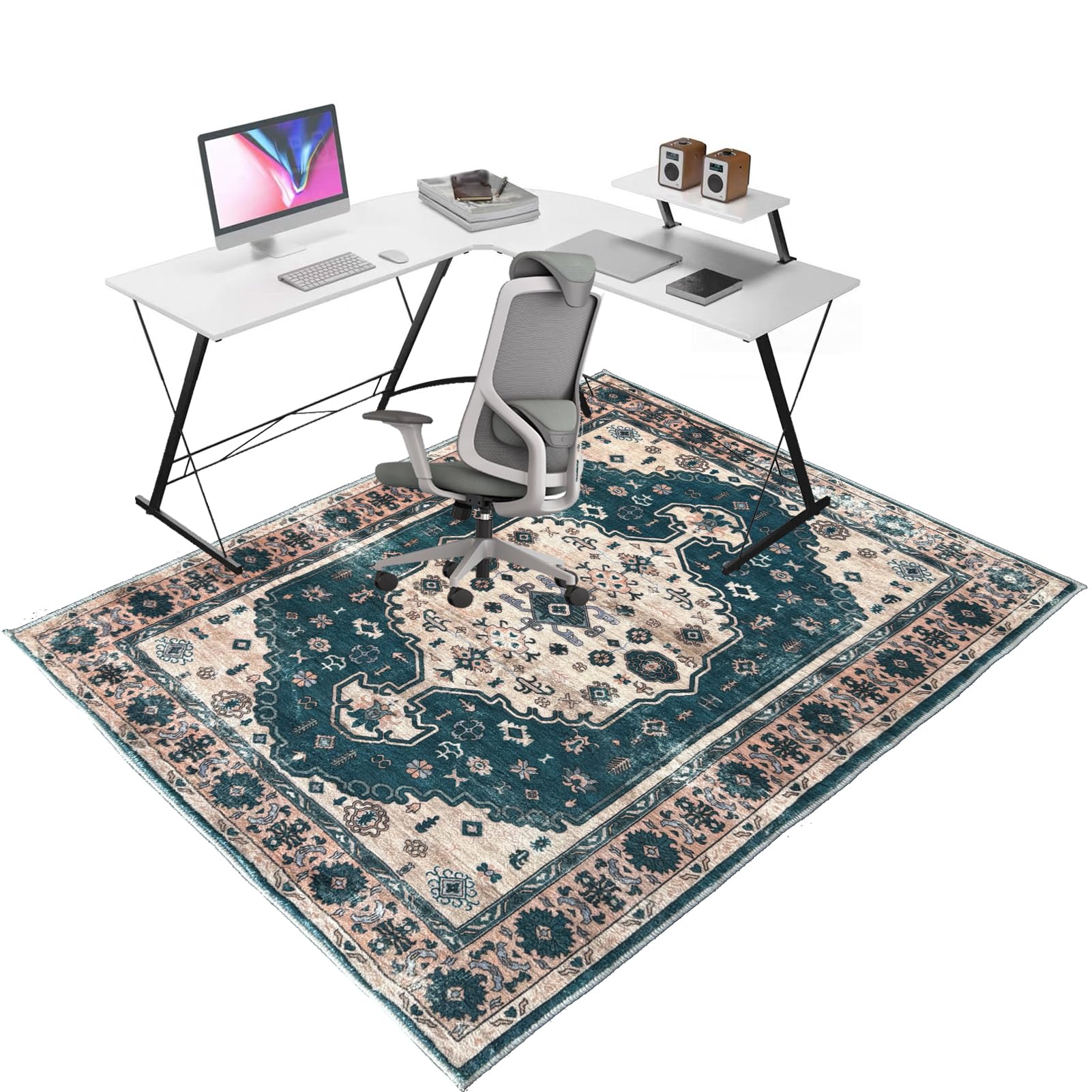 Office Chair Mat 60 x 70 cm, Floor Protector Rug for Gaming Rolling Chair, Carpet Protectors Non Slip, Computer Desk Floor Mats for Home Office Hardwood Floors Kitchen Living Room, Easy to Clean