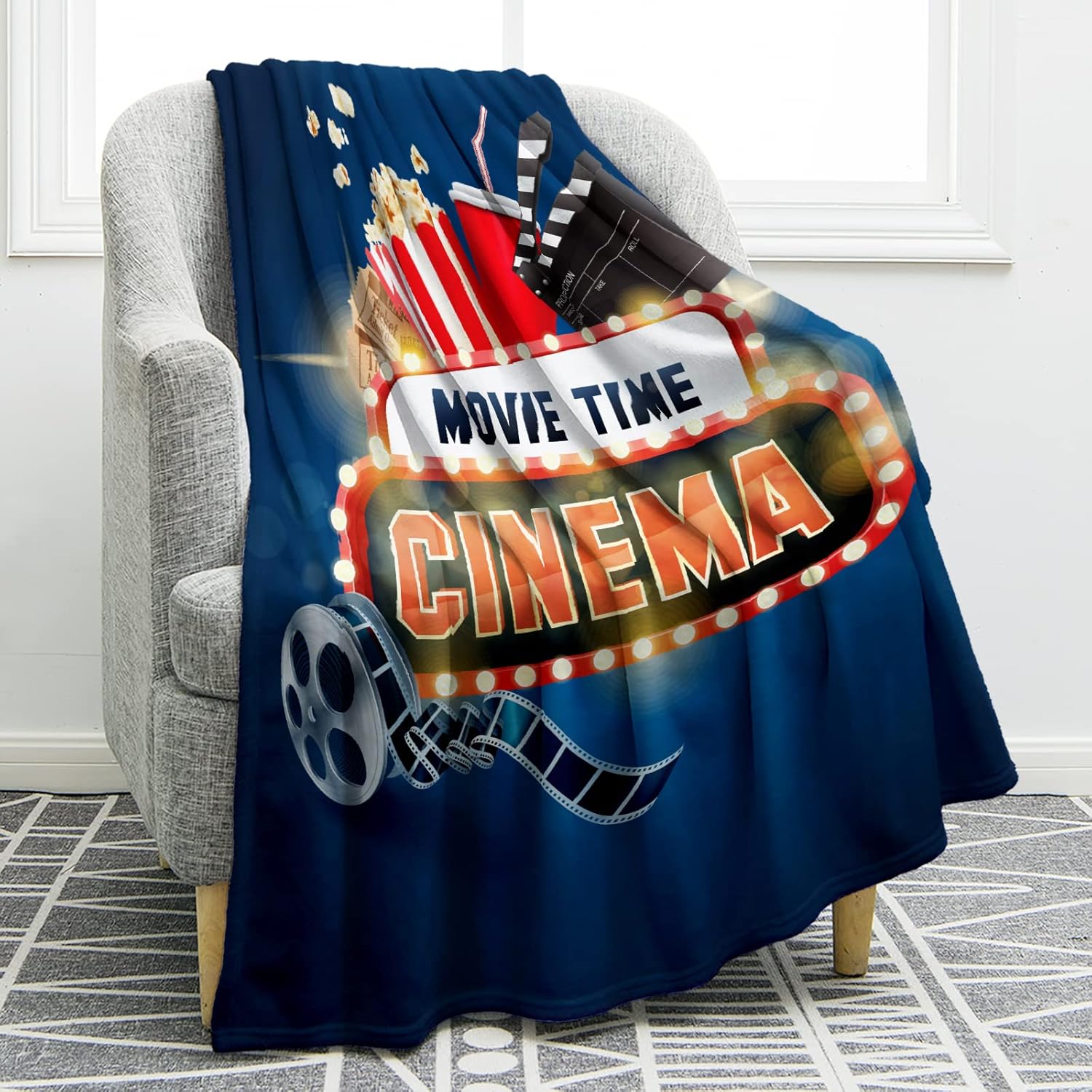 Jekeno Movie Theme Blanket Popcorn Cinema Clapboard Print