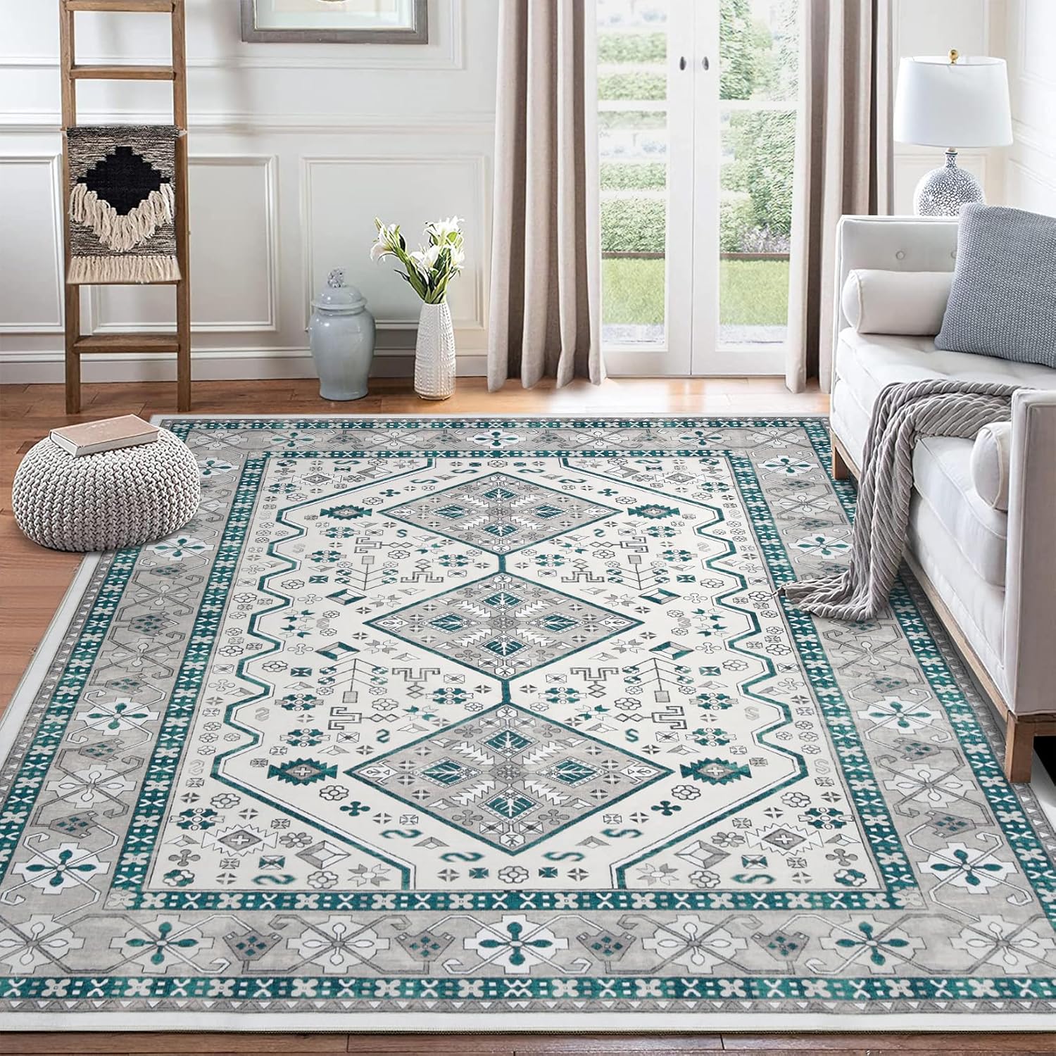 Amazon.com: COZYLOOM Retro Boho Floral Carpet 8x10 Machine Washable ...