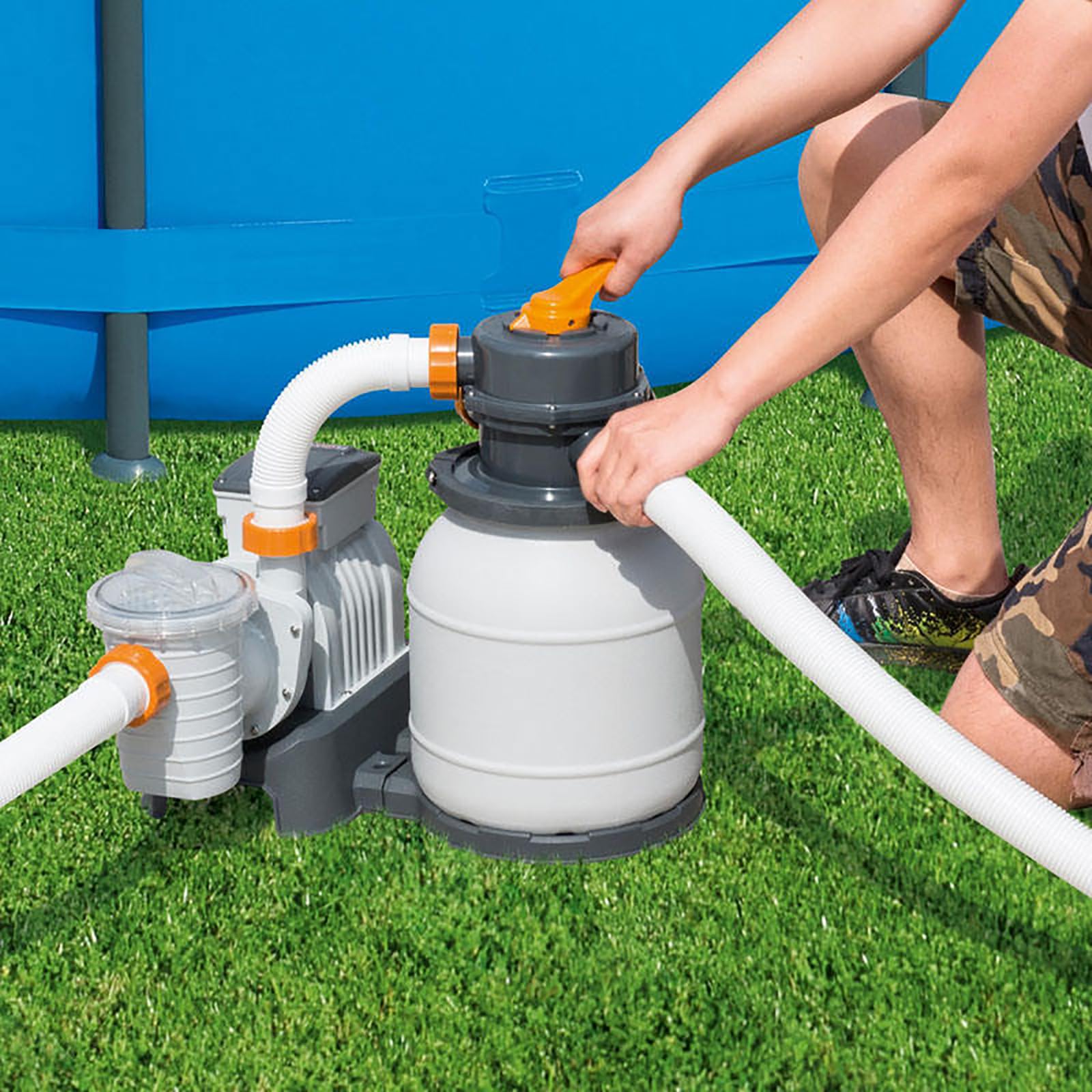 JOSBY System filtrów piaskowych Flowclear z Chem Connect, 1500 GAL Łatwy w użyciu i instalacji, odporny na korozję trwały zbiornik filtrujący, do pływających odpadów basenowych