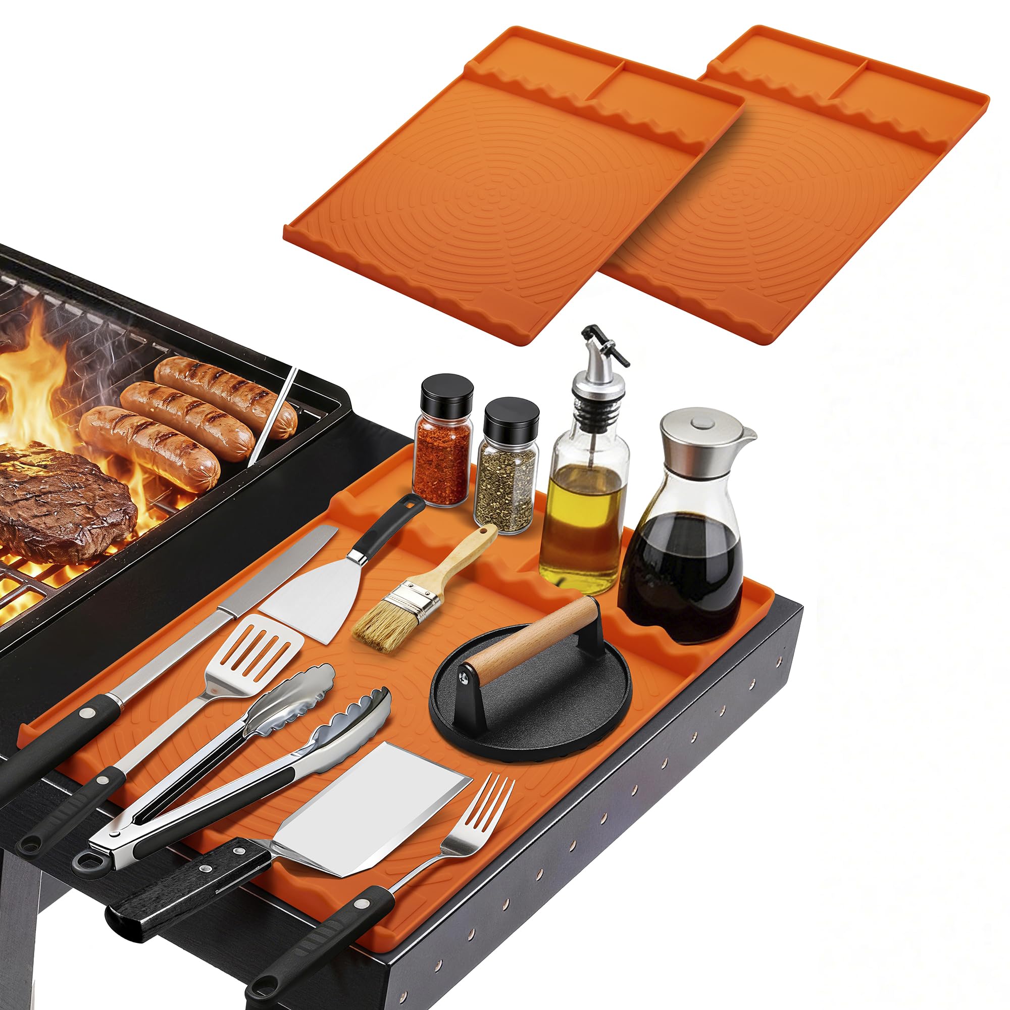 Silicone Grill Mat for Blackstone Griddle Accessories (Orange-2Pack)