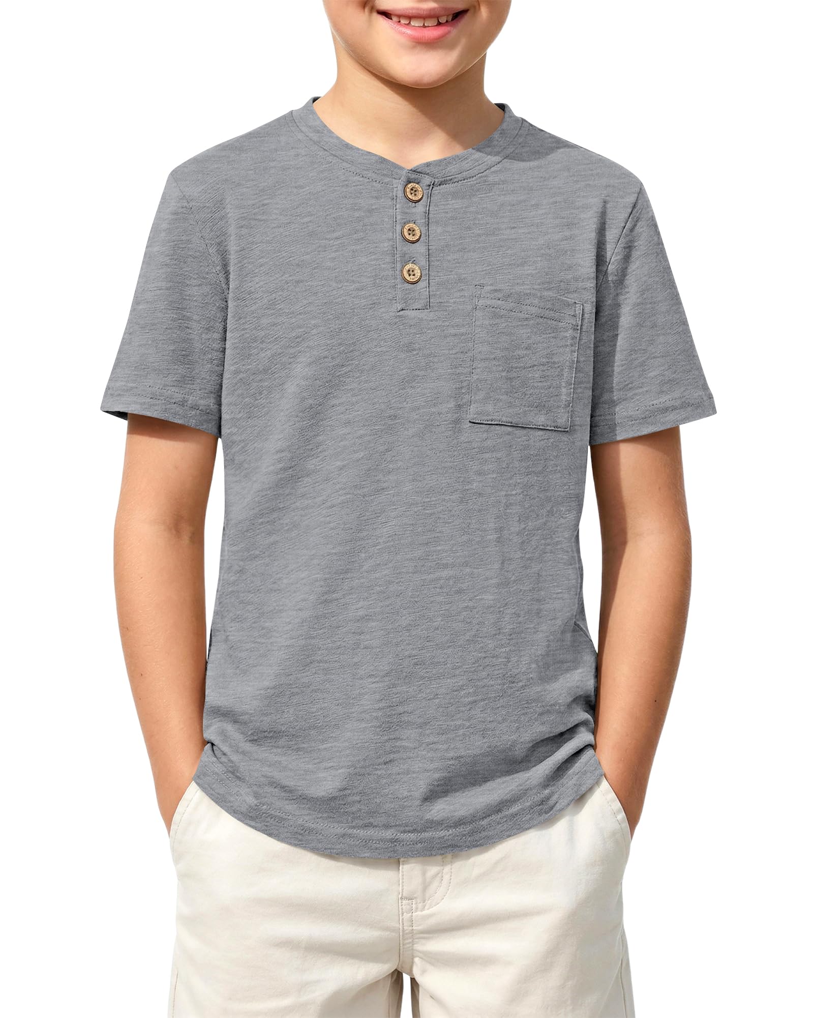 Jungen T-Shirt für Baumwolle Sommer Kurzarm mit Knopfleiste und Brusttasche einfarbig lässig für täglich