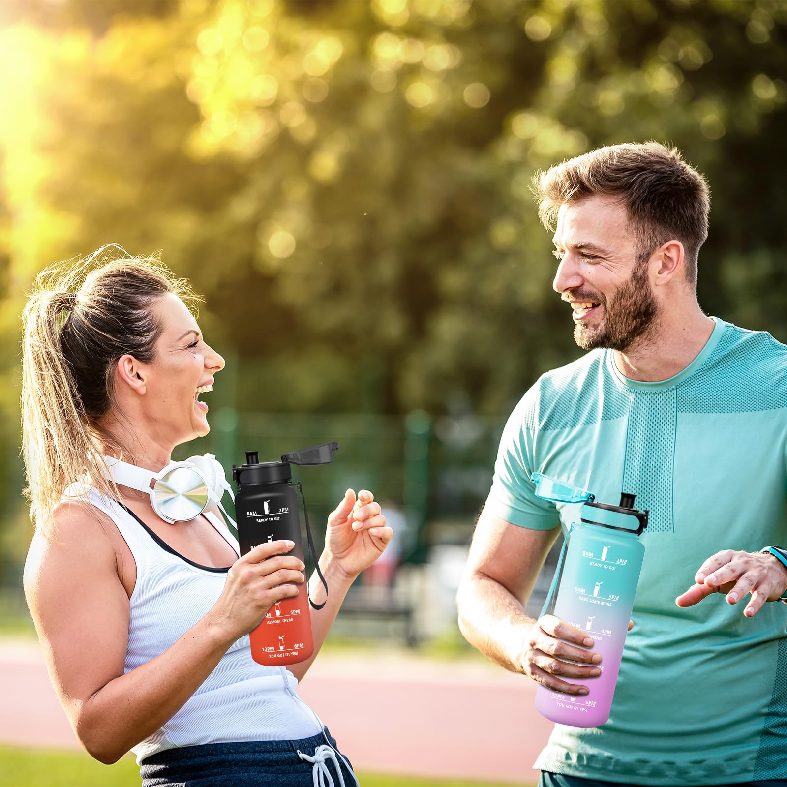 Borraccia, 1000ML Senza BPA, Borraccia Bambini, Design della serratura a prova di perdite, Borraccia Motivazionale, Con marca temporale, Bottiglia Acqua per Yoga, Sport, Scalare Montagne - Nero Rosso