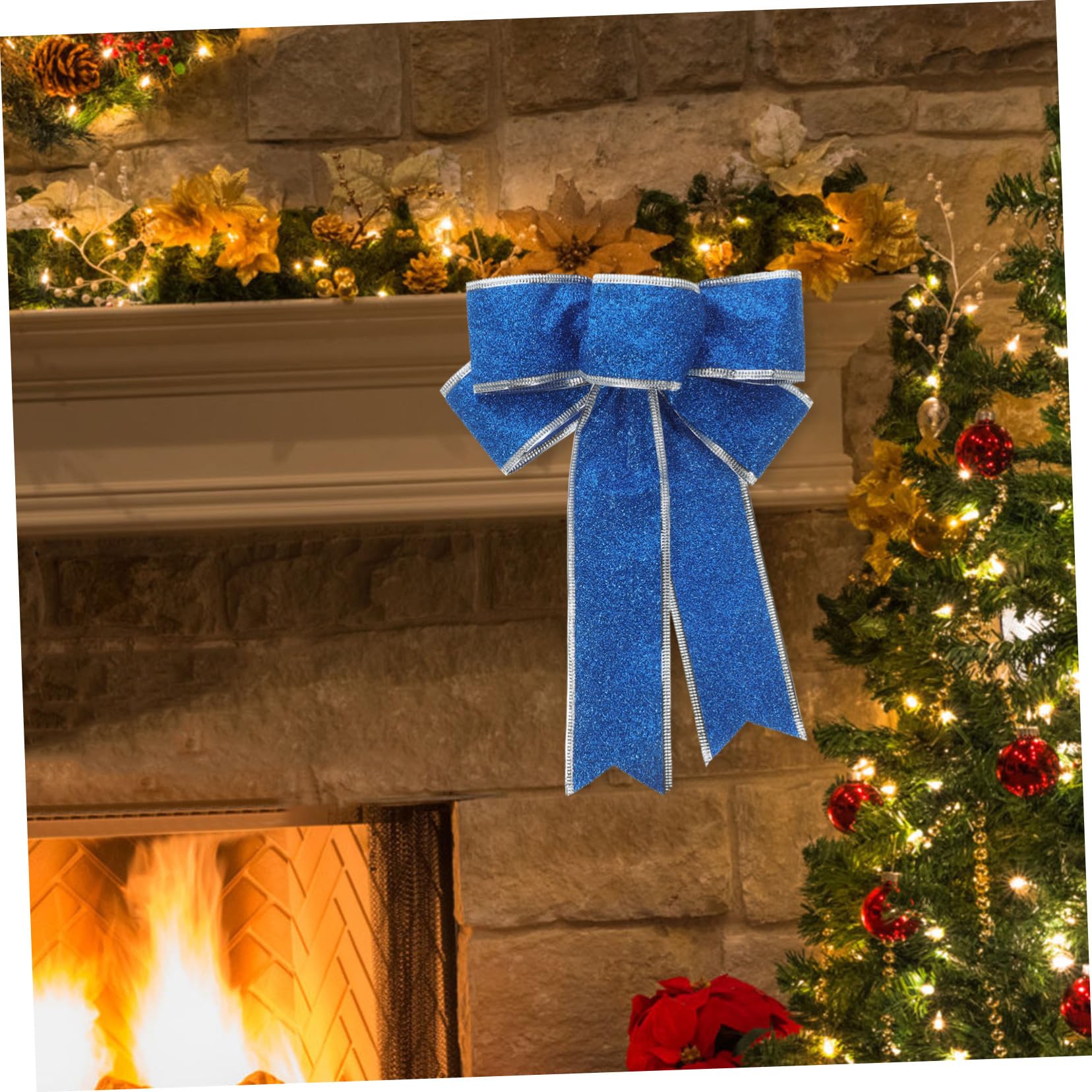 5piezas Lazo Navideño Brillante De Cinta Azul para Obsequio para Árbol De Navidad Decoración De Cinta De Navidad Adornos