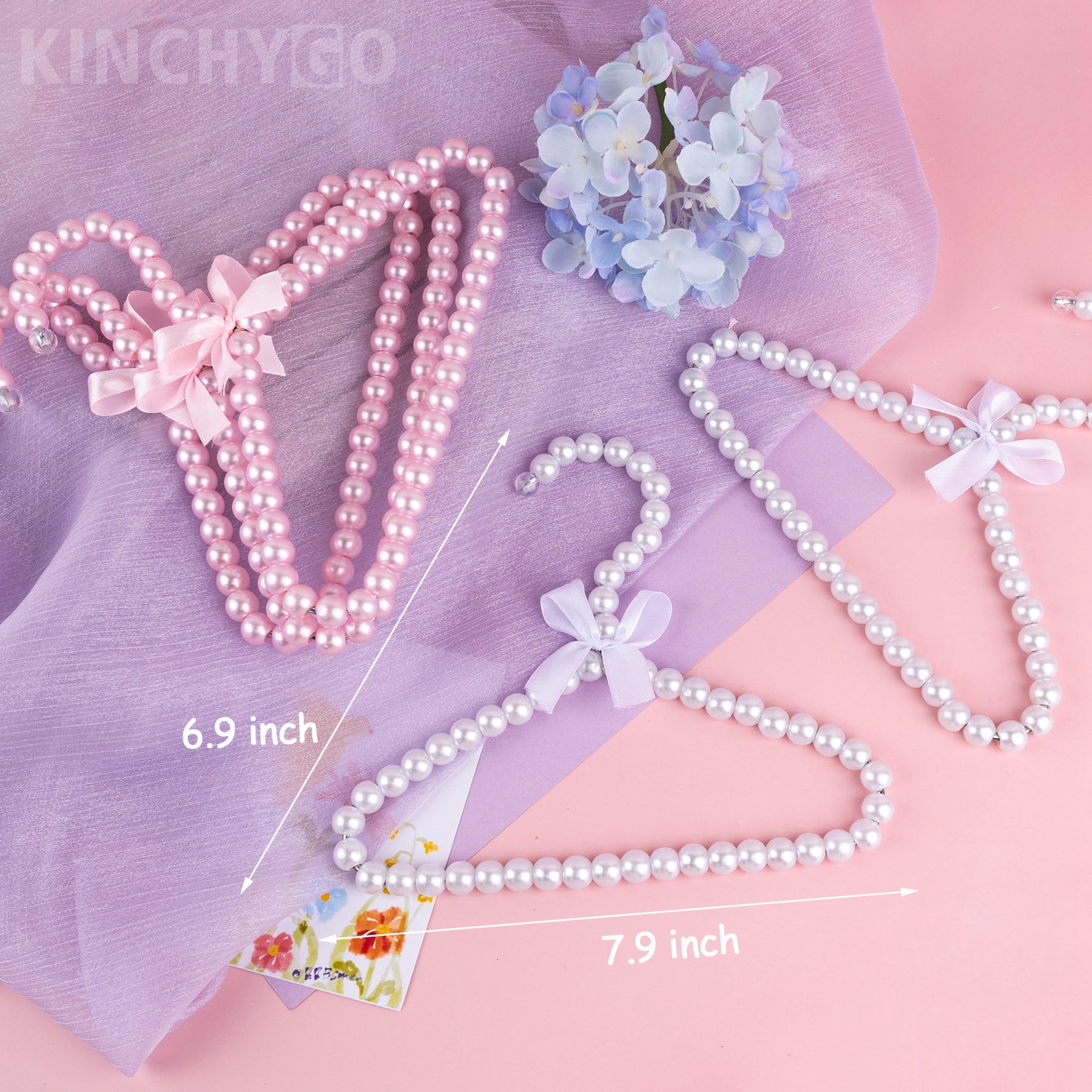 KINCHYGO, 10 Pack Pet Clothes Hangers Small Pearl Apparel Hanger with Ribbon for Dogs Cats Pets