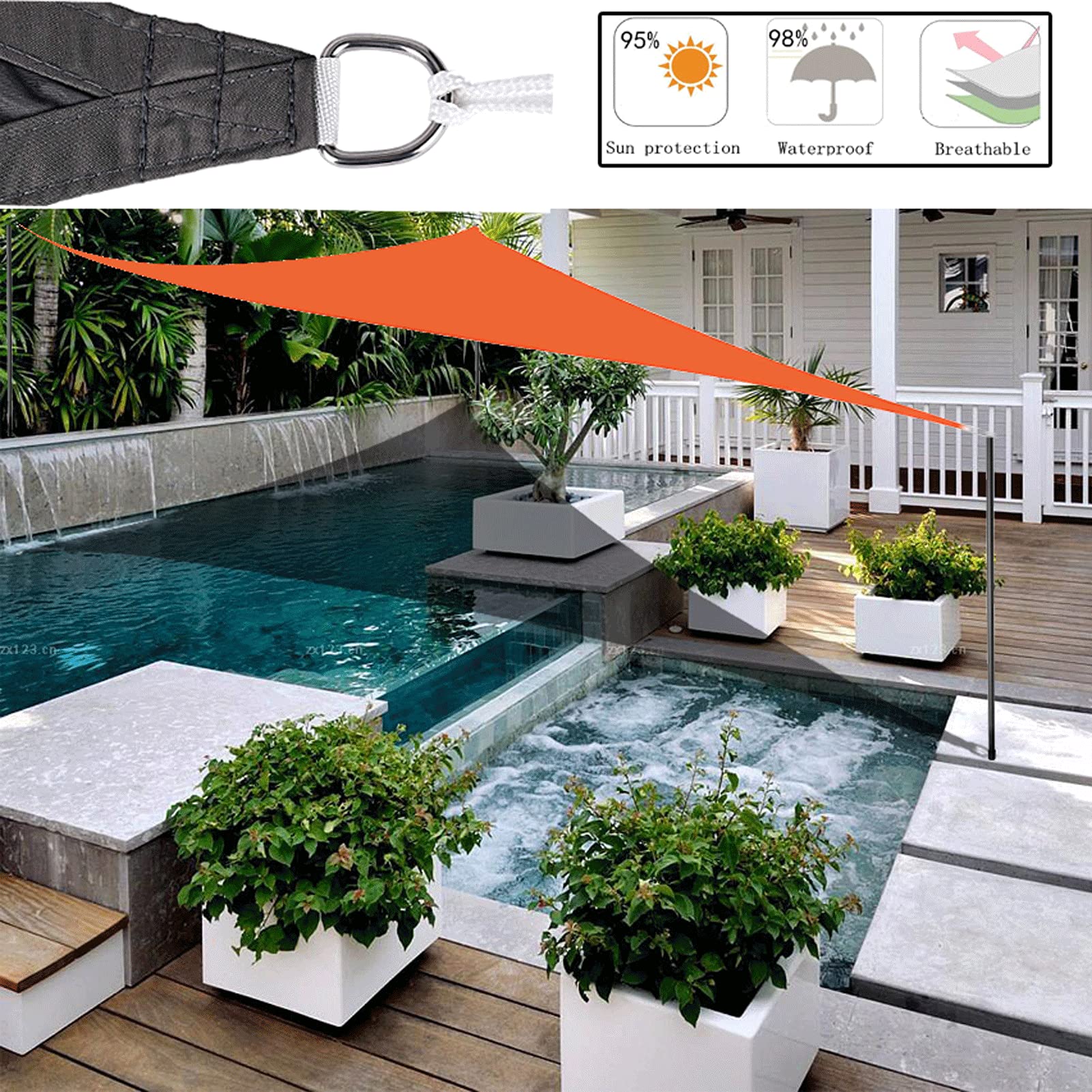 LYGSWDB a Vela Parasole Triangolare - Parasole Impermeabile per Esterni per Patio, Giardino, Cortile, Piscine, posti Auto coperti - Protezione UV 13x13x13 Piedi