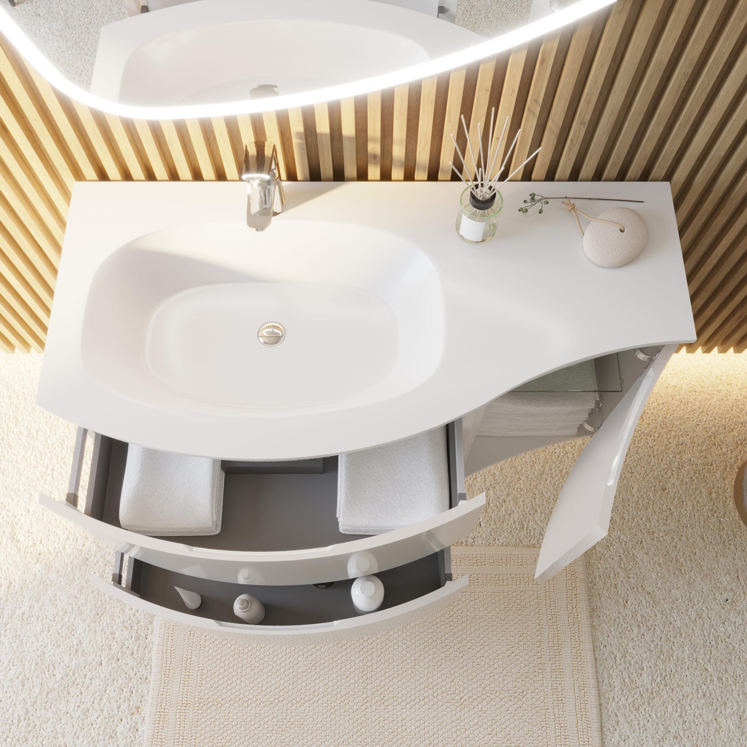 Kiamami Valentina - Mobile Bagno Sospeso 105 Cm Bianco Lucido Specchio A Goccia | Los Angeles