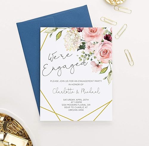 Miniatura 3 de Elegant Engagement Party Invitation, Rustic Floral Engagement Party Invitation, Engagement Announcements, Your choice of Quantity and Envelope Color