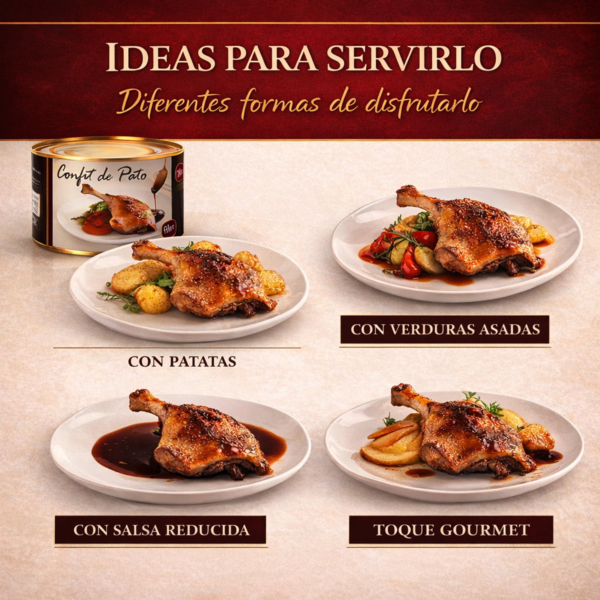 POLGRI Confit de Pato Muslos Confitados Gourmet 1350 g 4/5 Unidades Carne de Caza Premium Receta Manchega