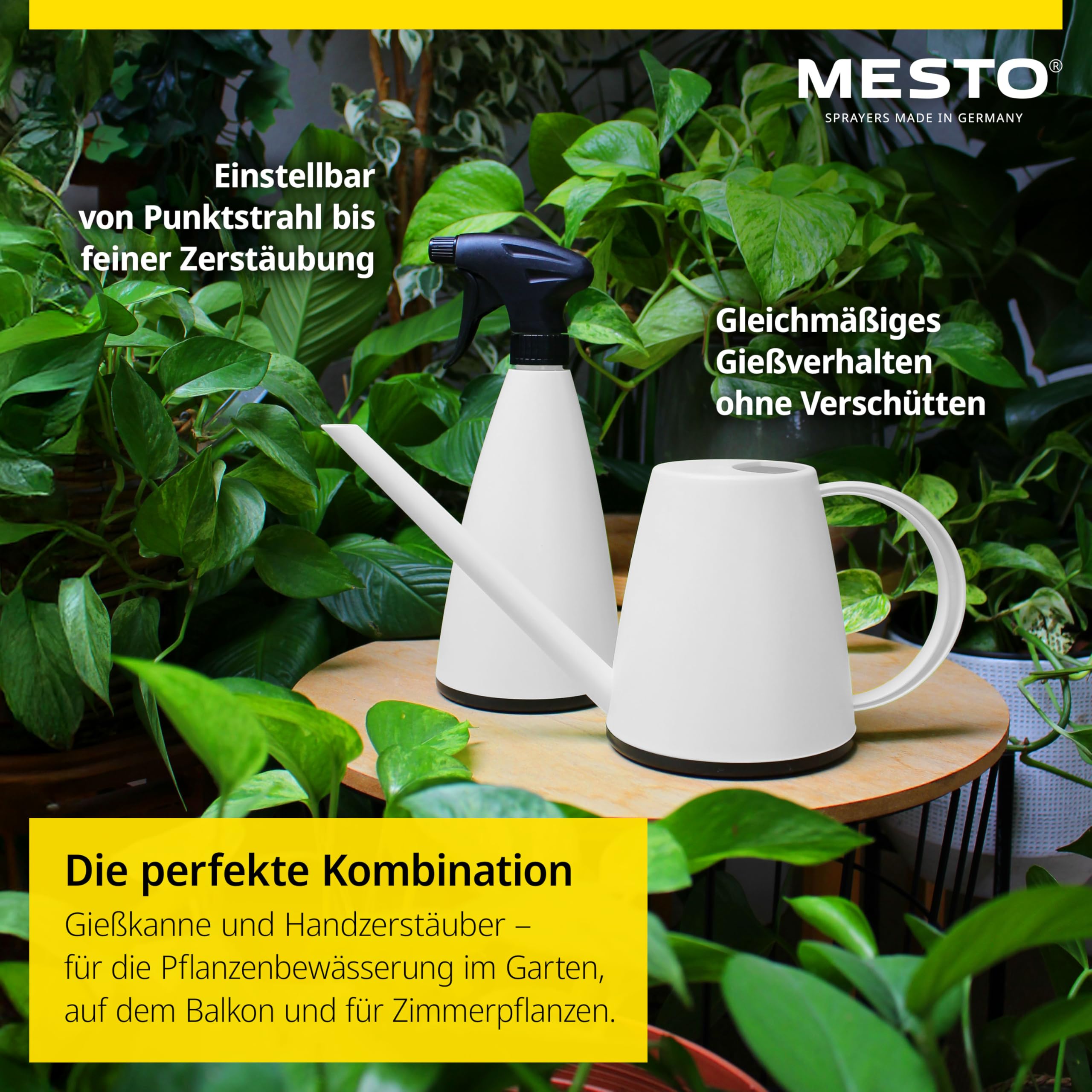 MESTO Lucky Snow Gießkanne 1L Set inkl. MINI Snow Handzerstäuber 0,79L | Sprühflasche & Giesskanne für Zimmerpflanzen & Garten | Bewässerung & Pflanzenpflege | Verstellbare Düse | Indoor & Outdoor