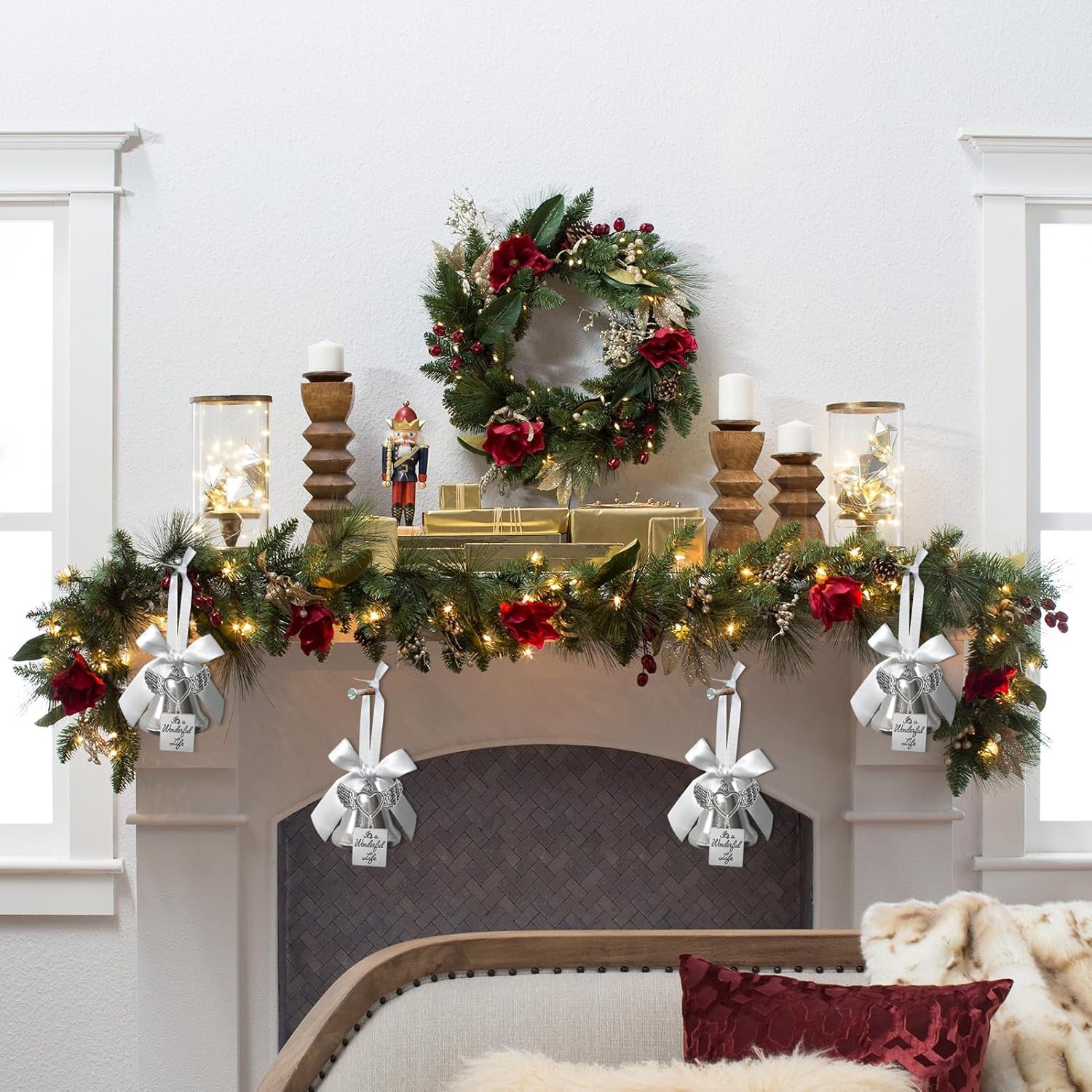 It's a Wonderful Life Inspired Christmas Bell Ornament - Stainless Steel with Angel Wing Heart Charm, White Ribbon, Larger Size, Festive Jingle Bell for Holiday Tree & Mantel Decor - Image 4