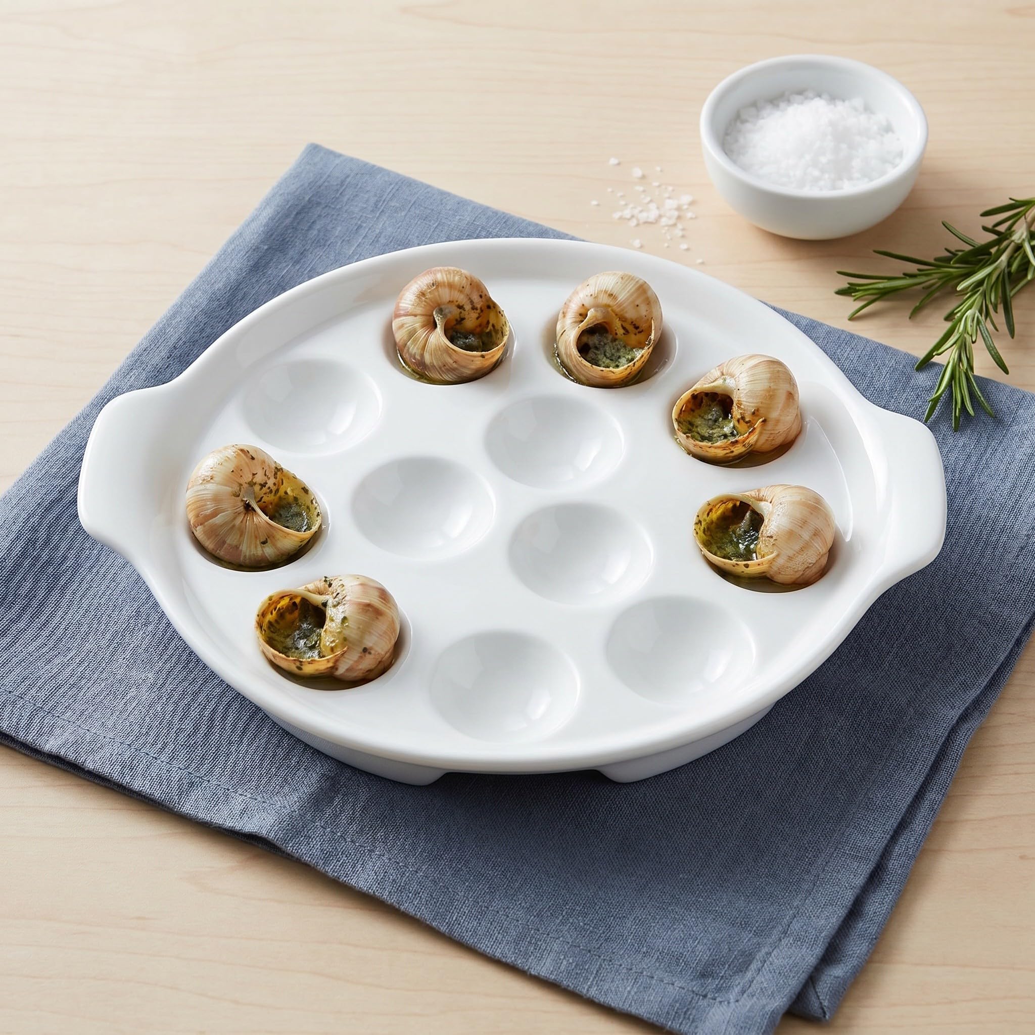 Operitacx 2 platos de cerámica para caracoles con asas - Plato para caracoles de 25 cm apto para horno - para hornear ostras de 12 agujeros con asa para guisos y aperitivos de mariscos - Apto para