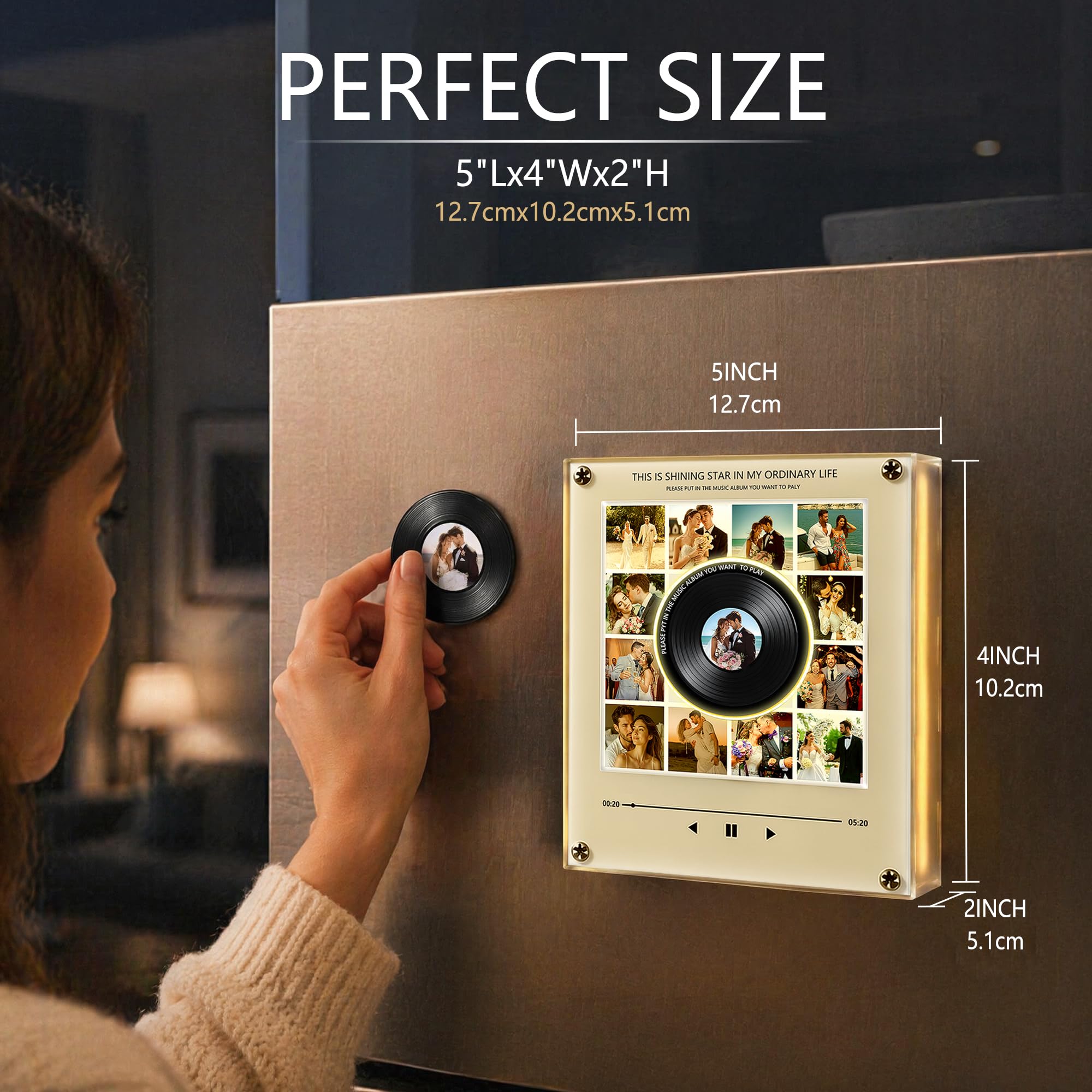 Magnete da Frigorifero con Musica Personalizzato, Magneti per Frigorifero Retrò con NFC a Induzione, Lettore Musicale Personalizzabile con Foto, Regalo Compleanno