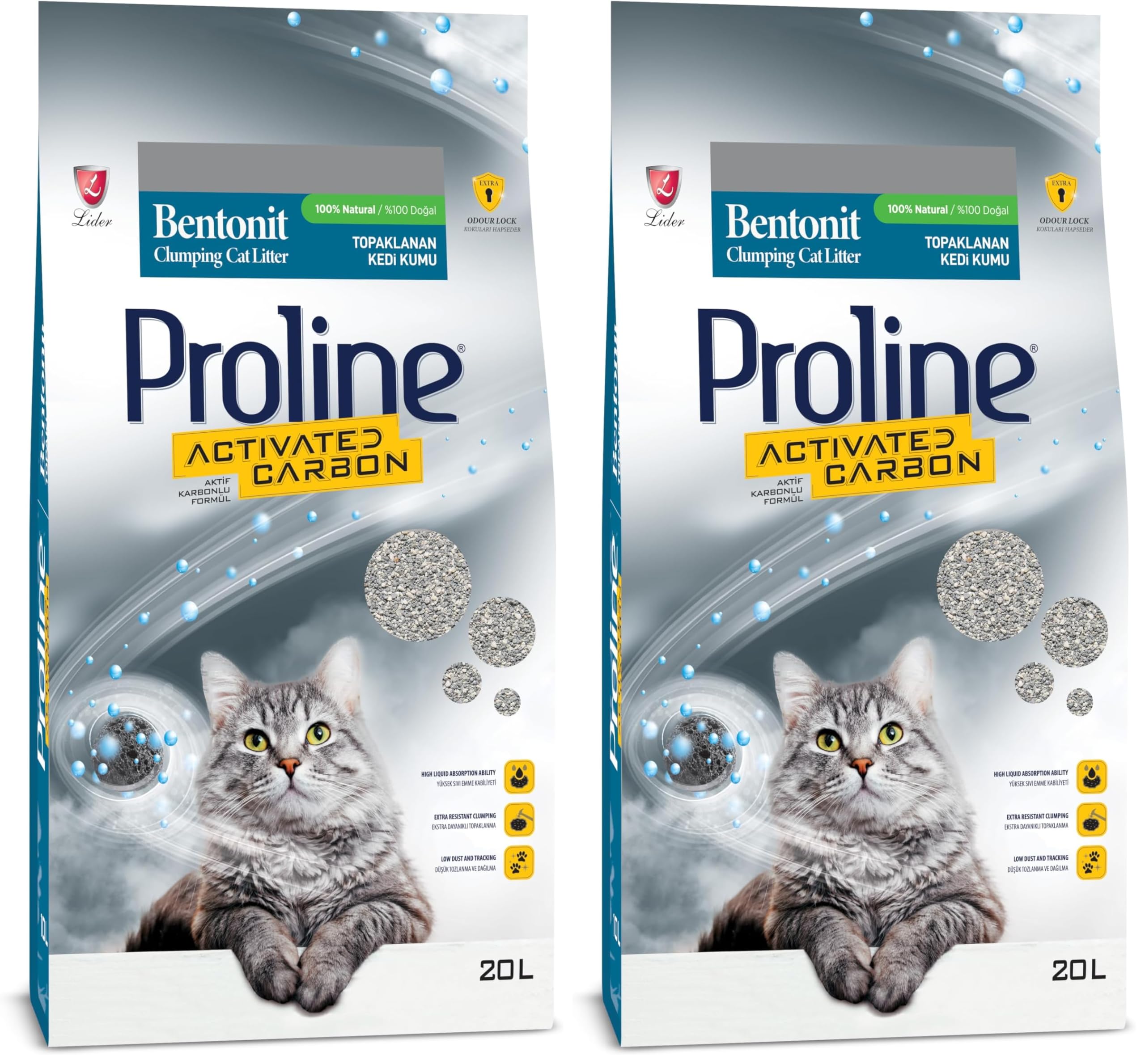 Proline Aktif Karbonlu Kedi Kumu 20 L (2 paketi)
