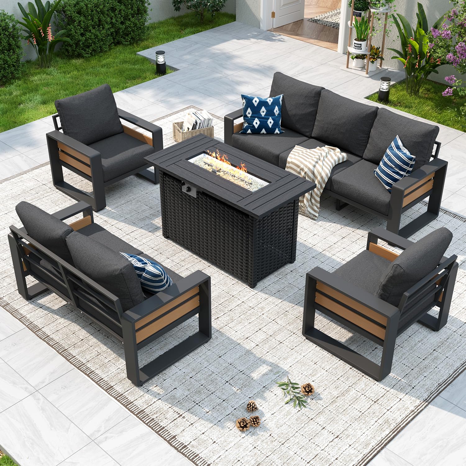 Aoxun Aluminum Set with Fire Pit Table