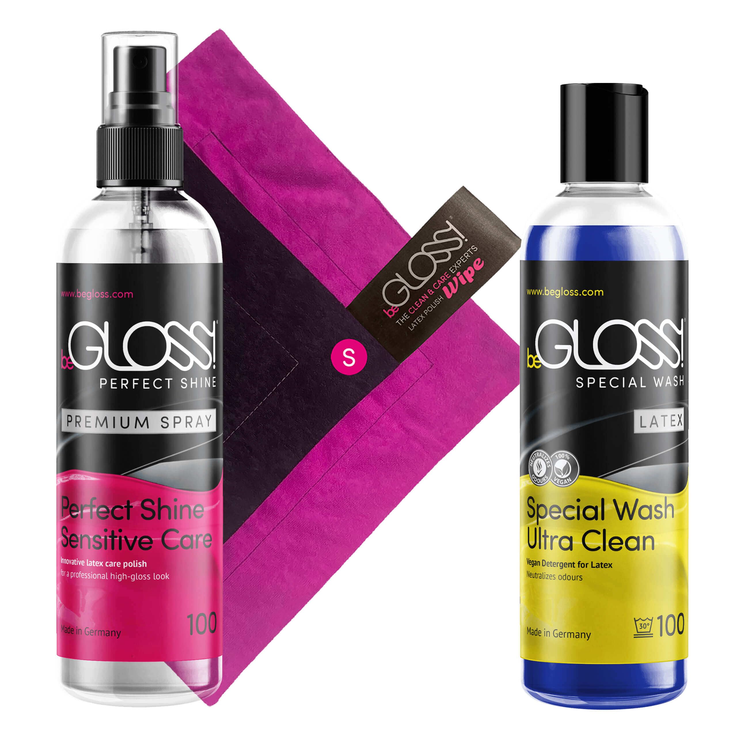 KIT de cuidado de látex Spray premium de brillo perfecto LAVADO especial Paño de limpieza para látex Toallita S