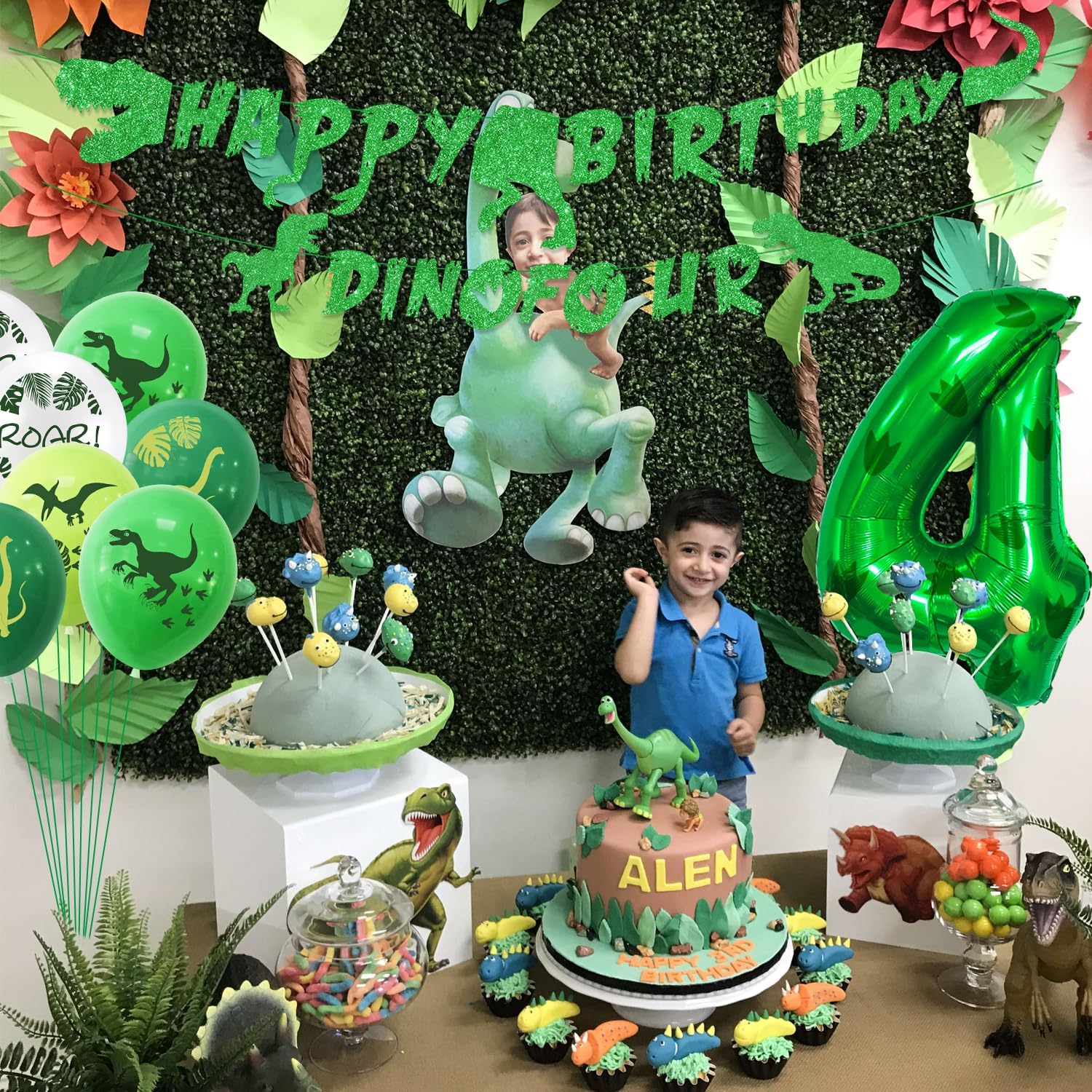 Amazon.com: PTECDROTS Dino Four Birthday Party Decoration