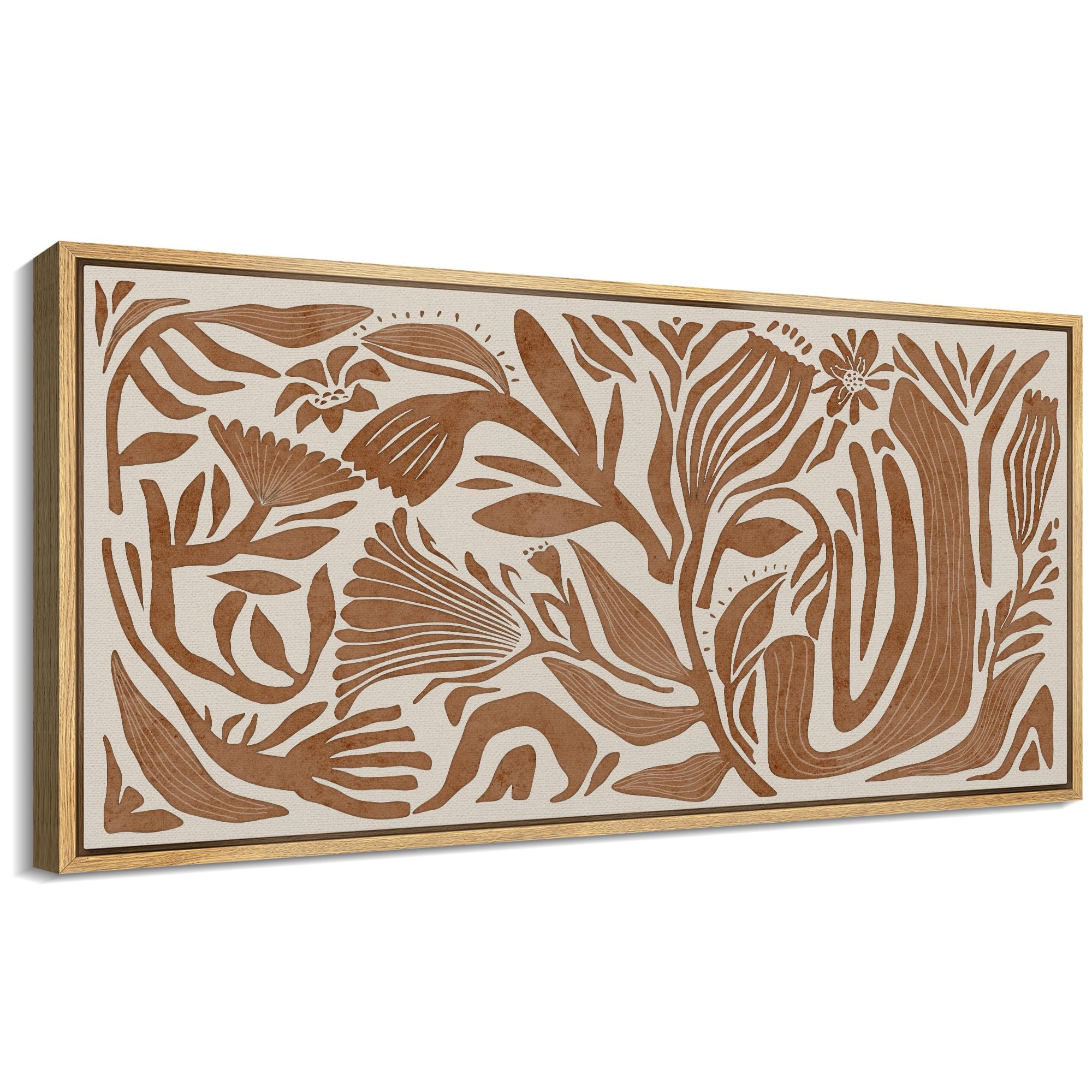 signford extra large framed canvas print wall art modern botanical illustration in earth tones illustrations modern art calm warm for living room, bedroom, office - 60"x30"