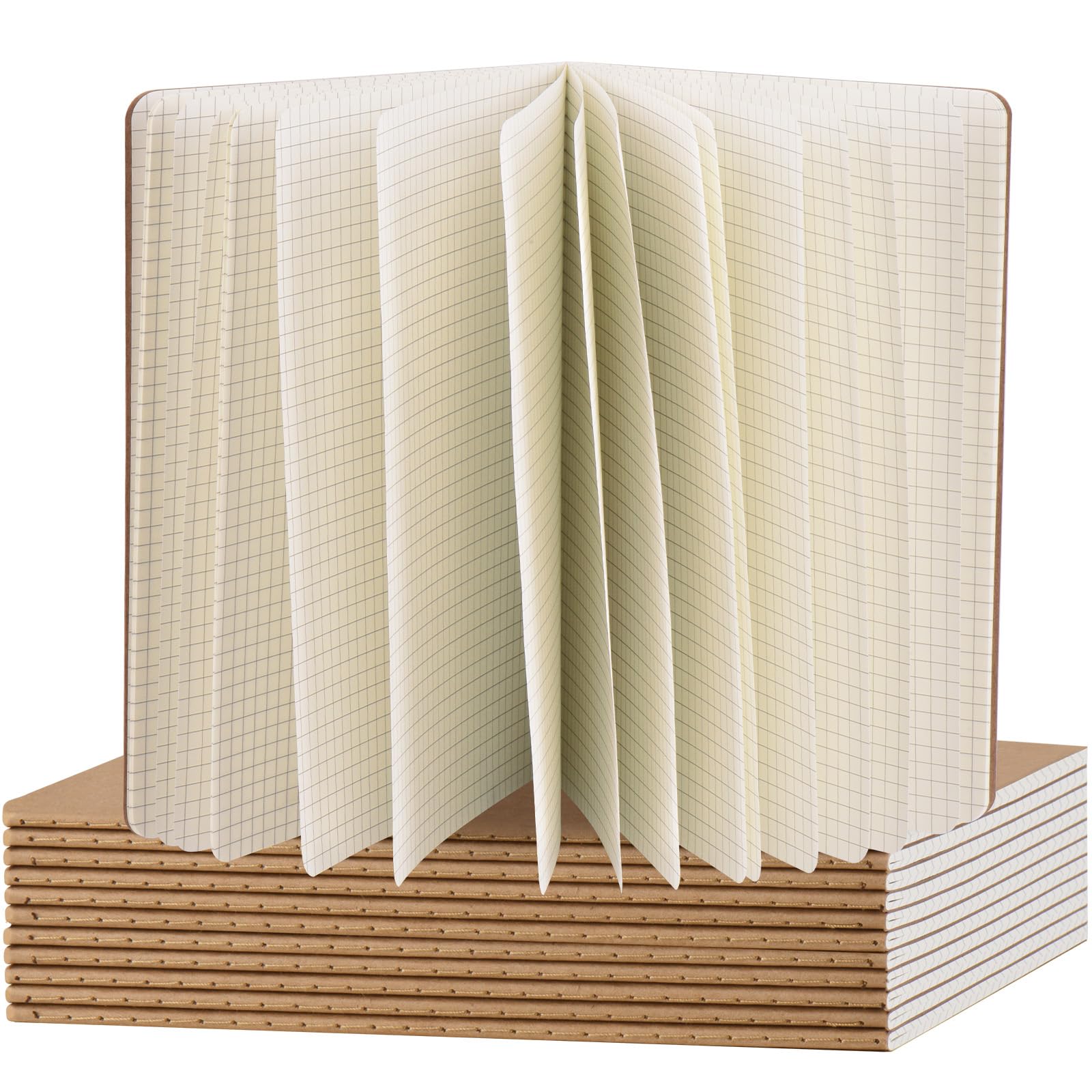 ZCZN Quaderno A5 Quadretto, 12 Pezzi Copertina Kraft, 30 Fogli/60 Pagine, Taccuini per Ufficio e Scuola