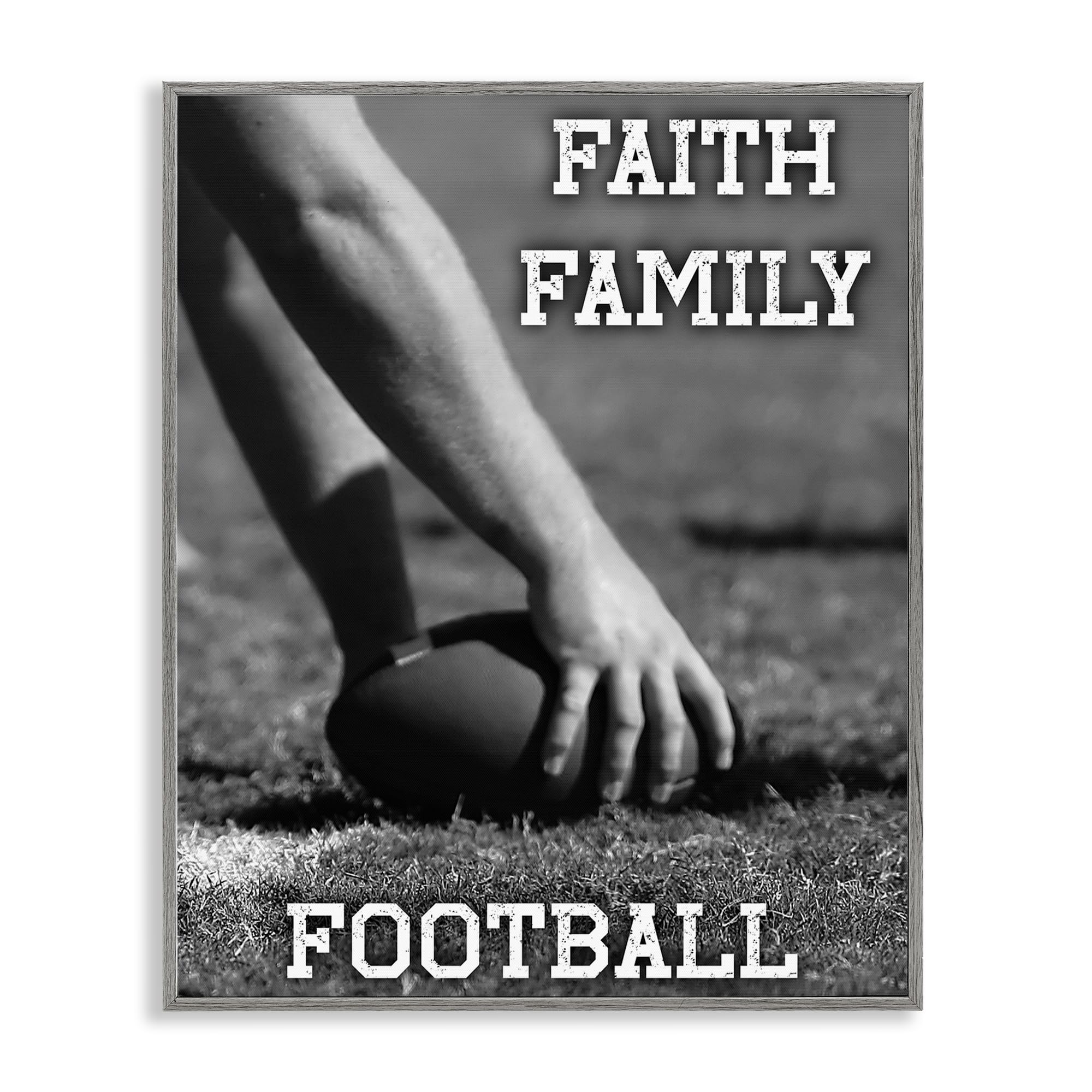 Stupell Industries Farmhouse Gray (Textured) 'Faith Family Football Hike'| Framed Giclee Art