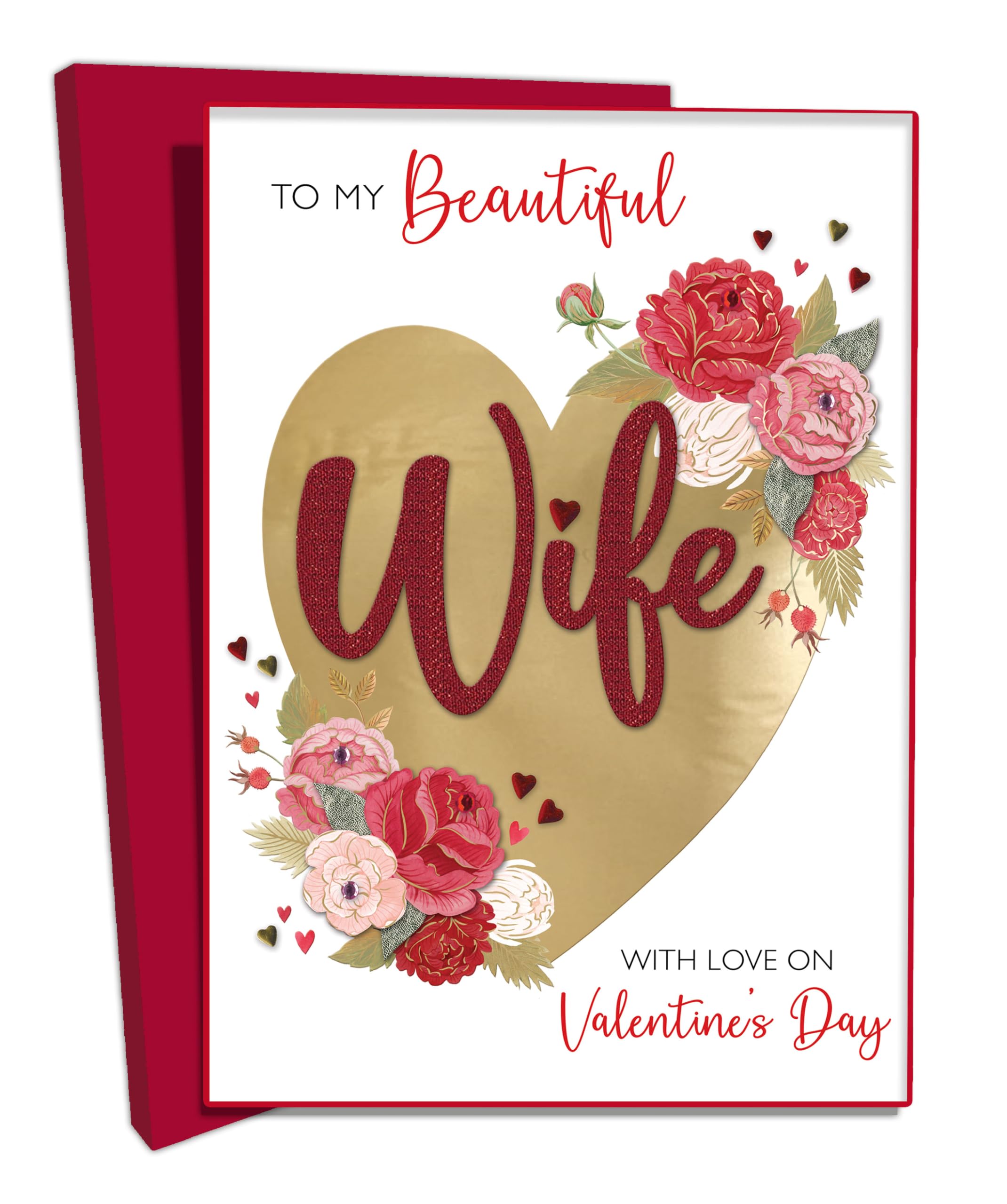 Beautiful Wife Golden Heartthrob Valentine's Day Boxed Luxury Greeting Card VLB061
