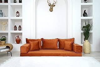 Meditation Yoga Sofas, Velvet Amber Color Floor Cushions, Loveseat, Modern Livingroom Sofa, Arabic Floor Seating, Velvet Floor Couches (4'' Thickness Sofa)