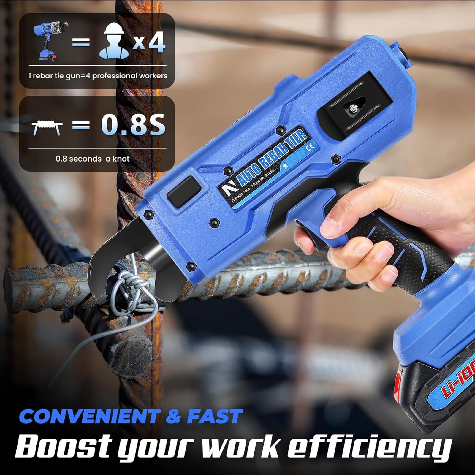 Pistola de amarre automática portátil, ajuste de 9 velocidades, rango de agrupación de 8-32 mm, incluye 2 baterías de litio de 5200 mAh, ideal para obras de construcción