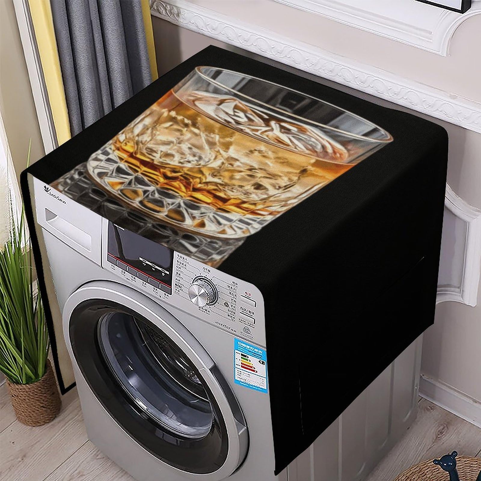 Fodpand White Washing Machine Cover For Top Load Dustproof Cocktail Washer And Dryer Cover With Storage Pockets Household Appliance Covers Washable Top Protector Mat Pad For Laundry & Kitchen