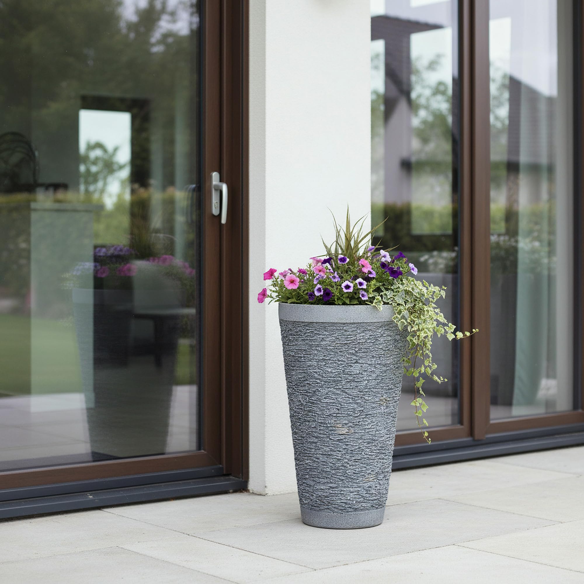 Arnusa Bac à fleurs, en pierre artificielle, aspect ardoise, résistant aux intempéries et aux UV, pour jardin, terrasse et balcon (BK-FP-02)