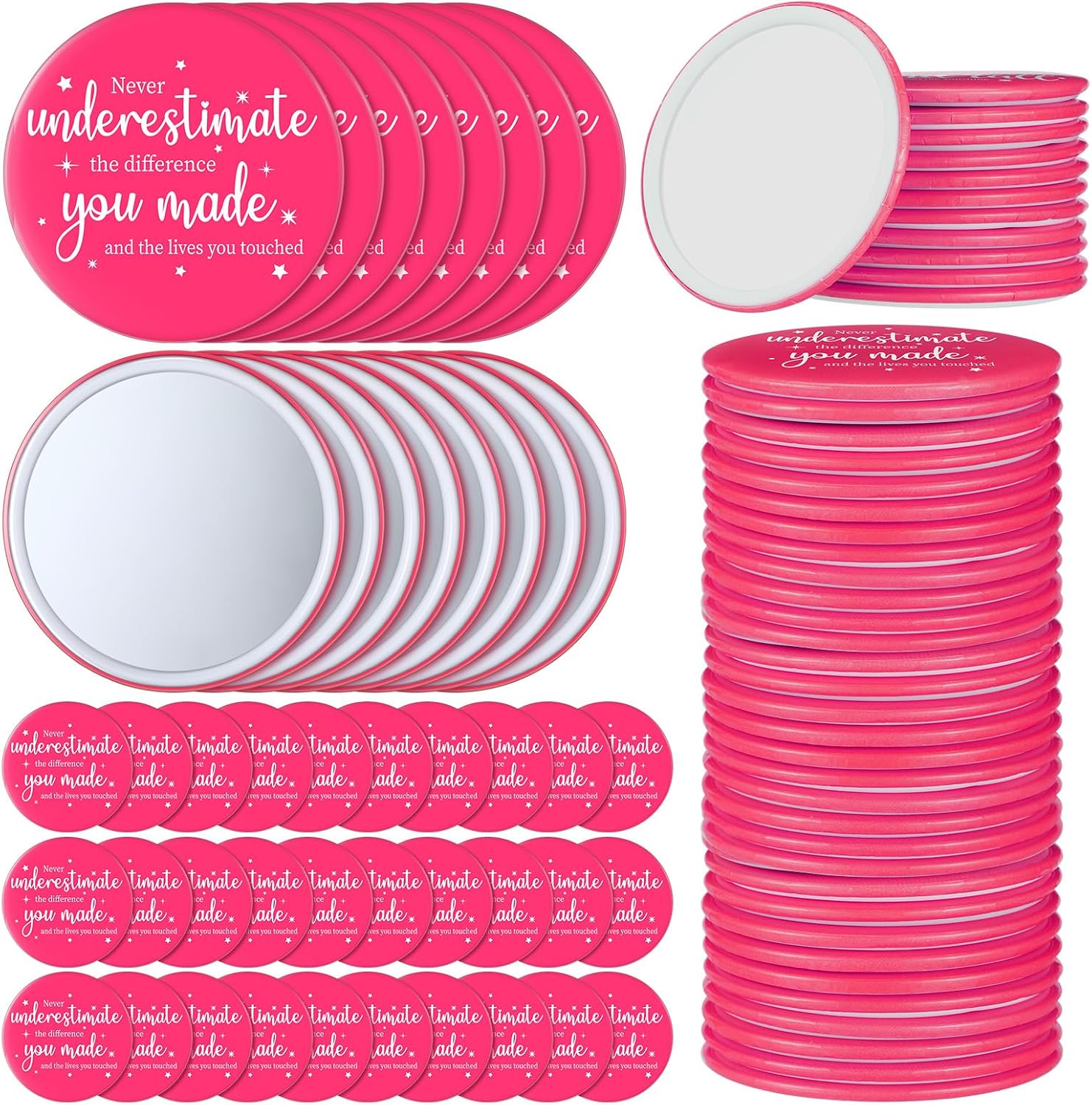Hoolerry 48 Pcs Inspirational Compact Mirror Bulk Round