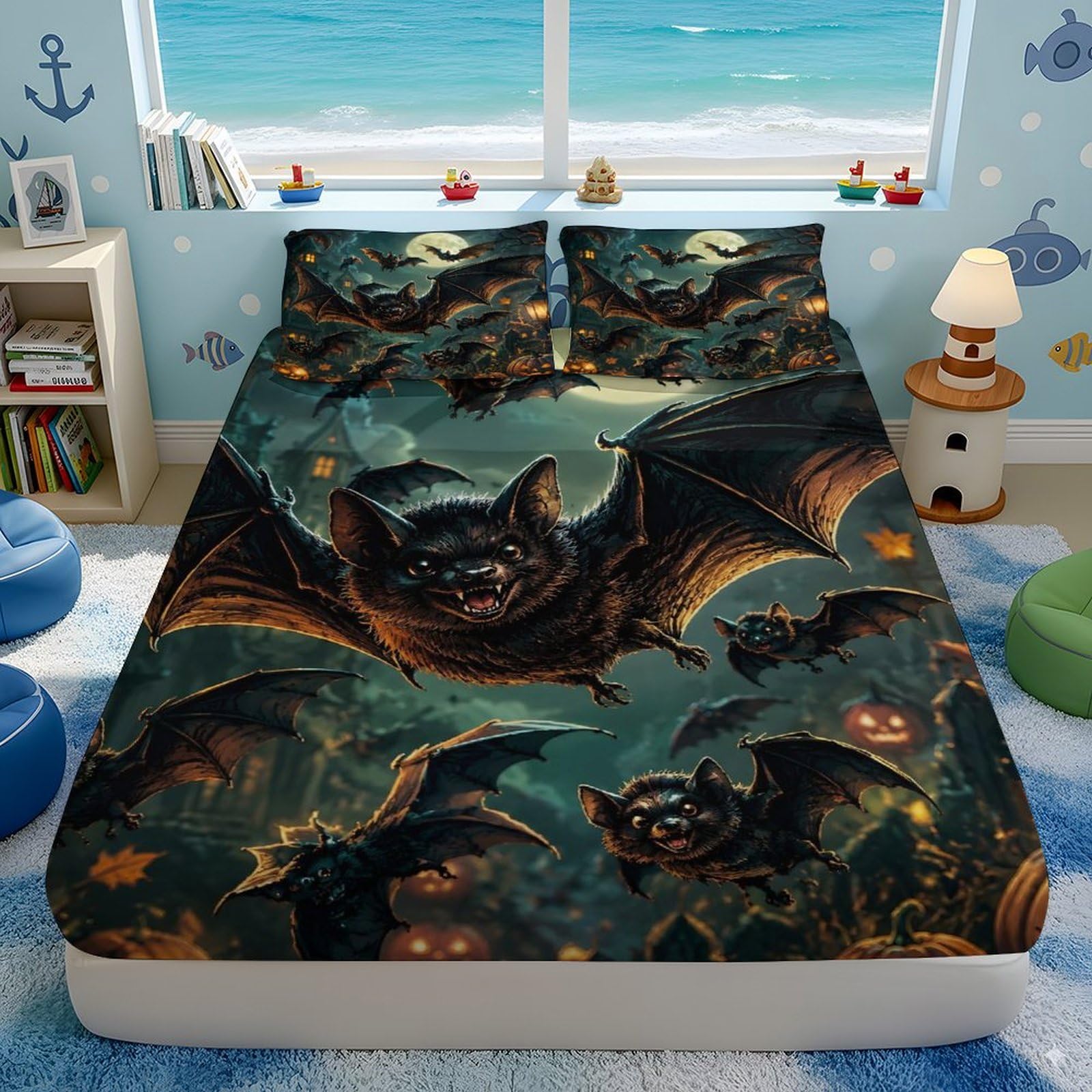 Chauve-Souris Nuit Drap Housse Motif 3D Durable Tissu Extensible