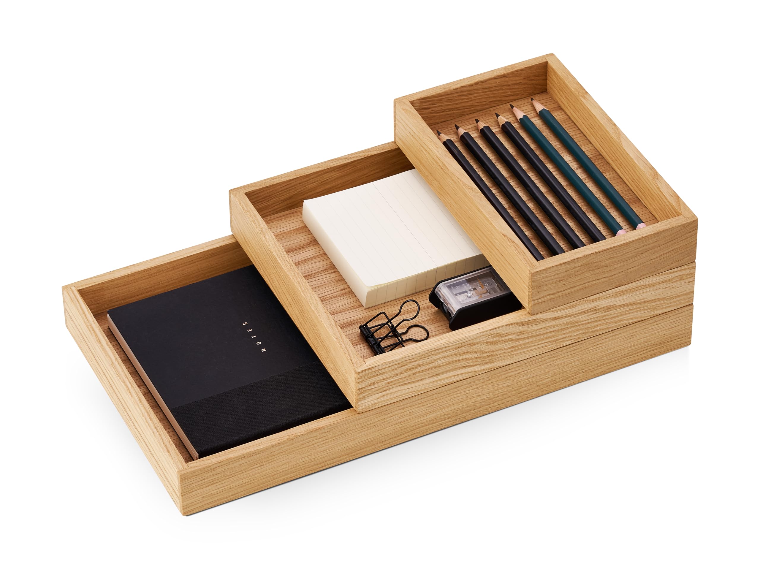 Oakywood Oak Ywood Valet Tray Bundle – Solid Wood Desk Organizer – Document, Phone & Tablet Tray – Perfect For Office, Home, Or School –