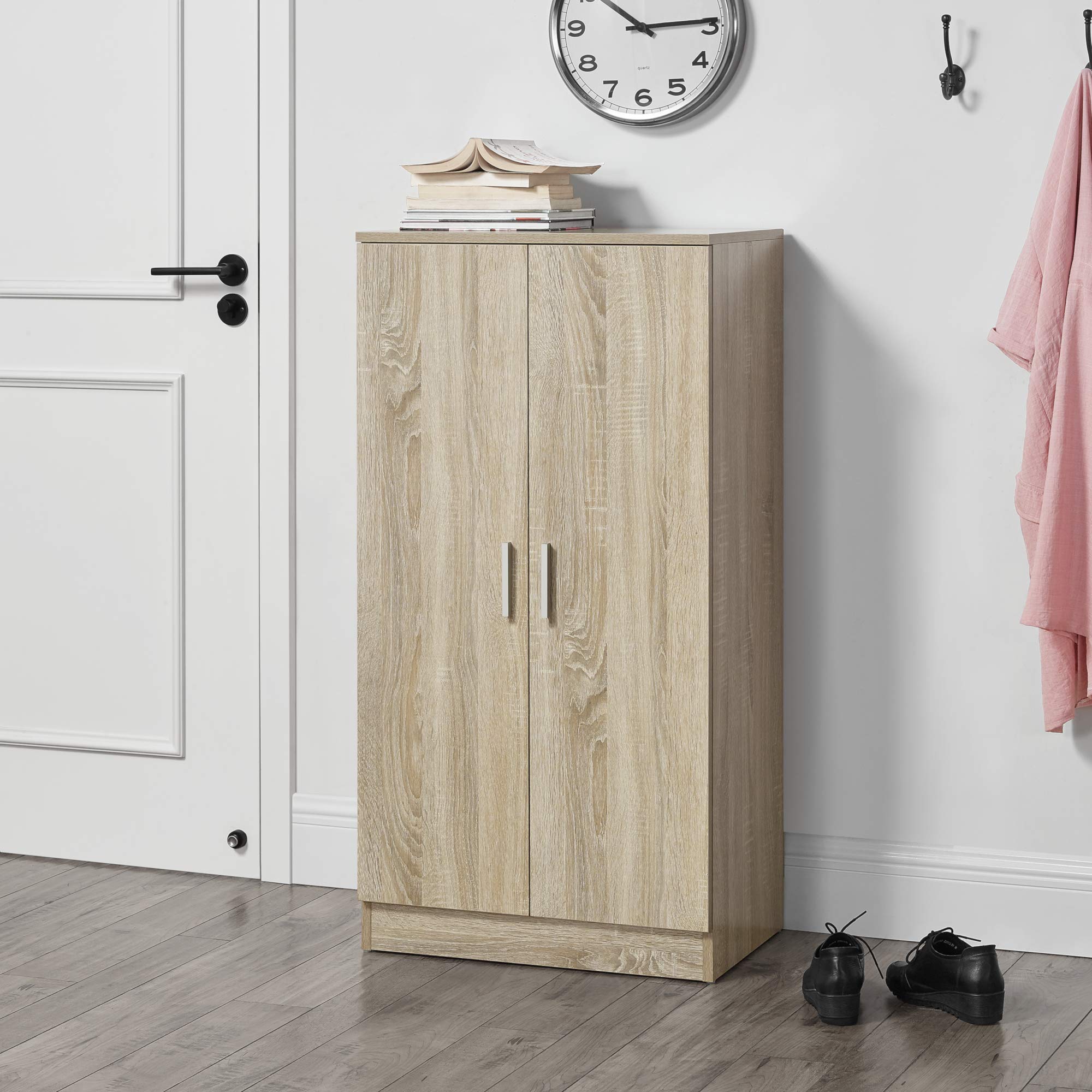 [en.casa] Armadio Portascarpe con 2 Ante e 7 Scomparti Ripiani Scarpiera Chiusa per Ingresso Camera o Ripostiglio 108 x 55 x 35 cm - Effetto Rovere Sonoma