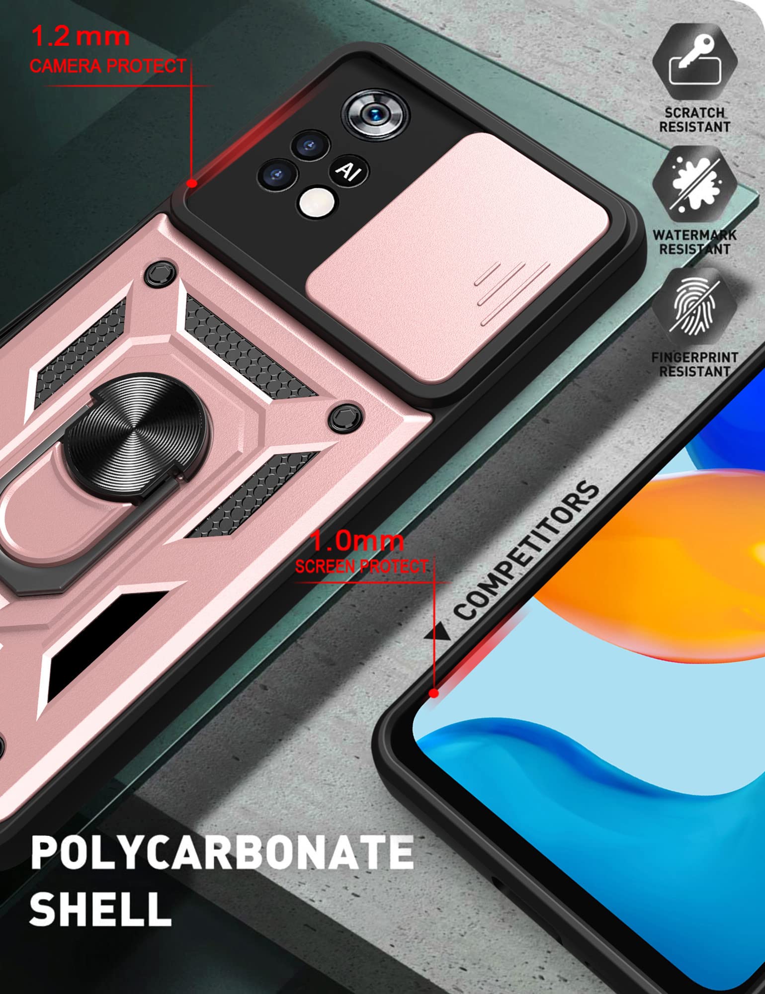 Custodia Per Xiaomi Poco X4 Pro 5G Con Sportello Fotocamera Scorrevole E Anello Porta/Magnetico - Nero - 2