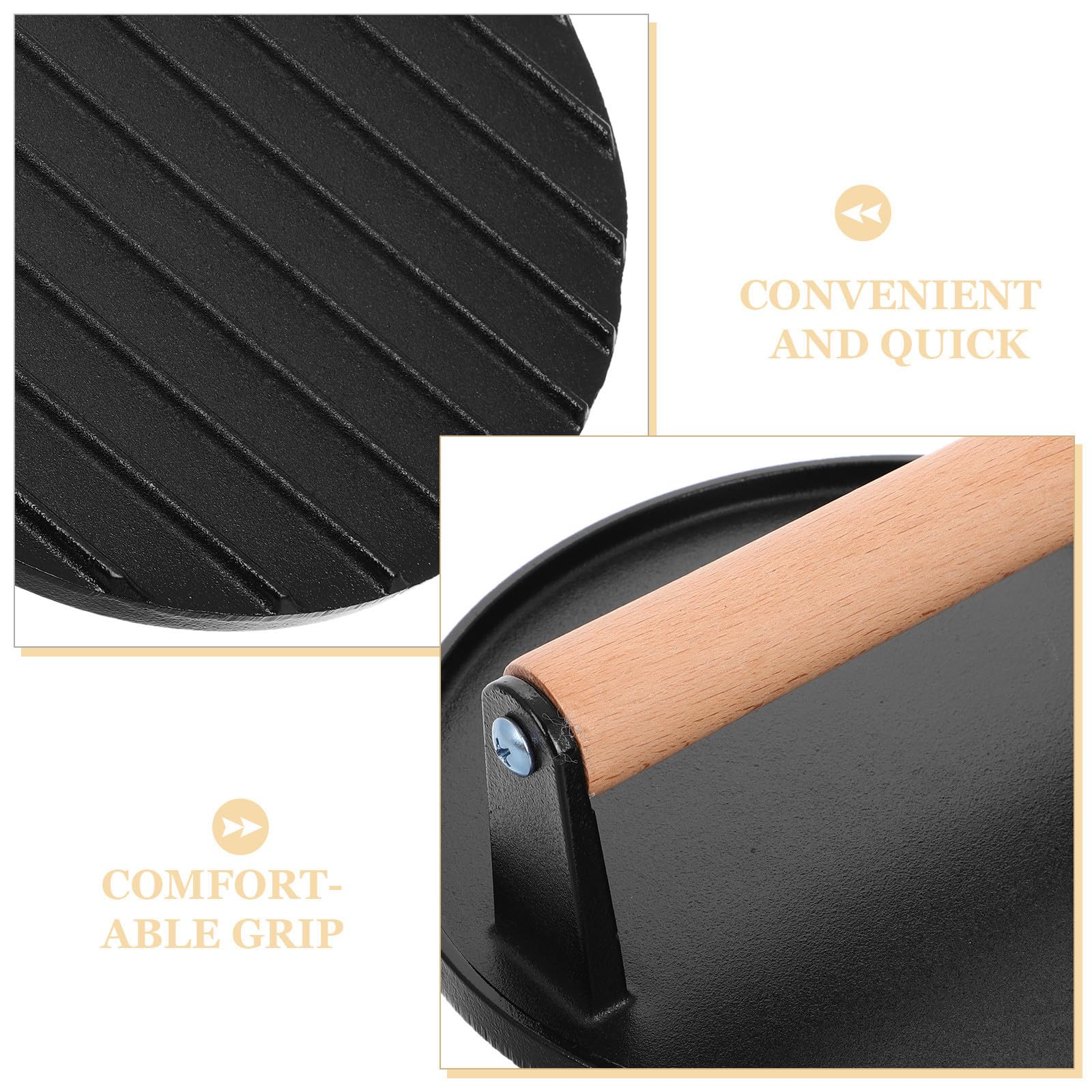 DOITOOL Prensa de Hamburguesas Redonda y Rectangular con Mango de Madera de Hierro Fundido 2 Piezas Resistente y Antiadherente, Adecuado para Cocina y Barbacoa