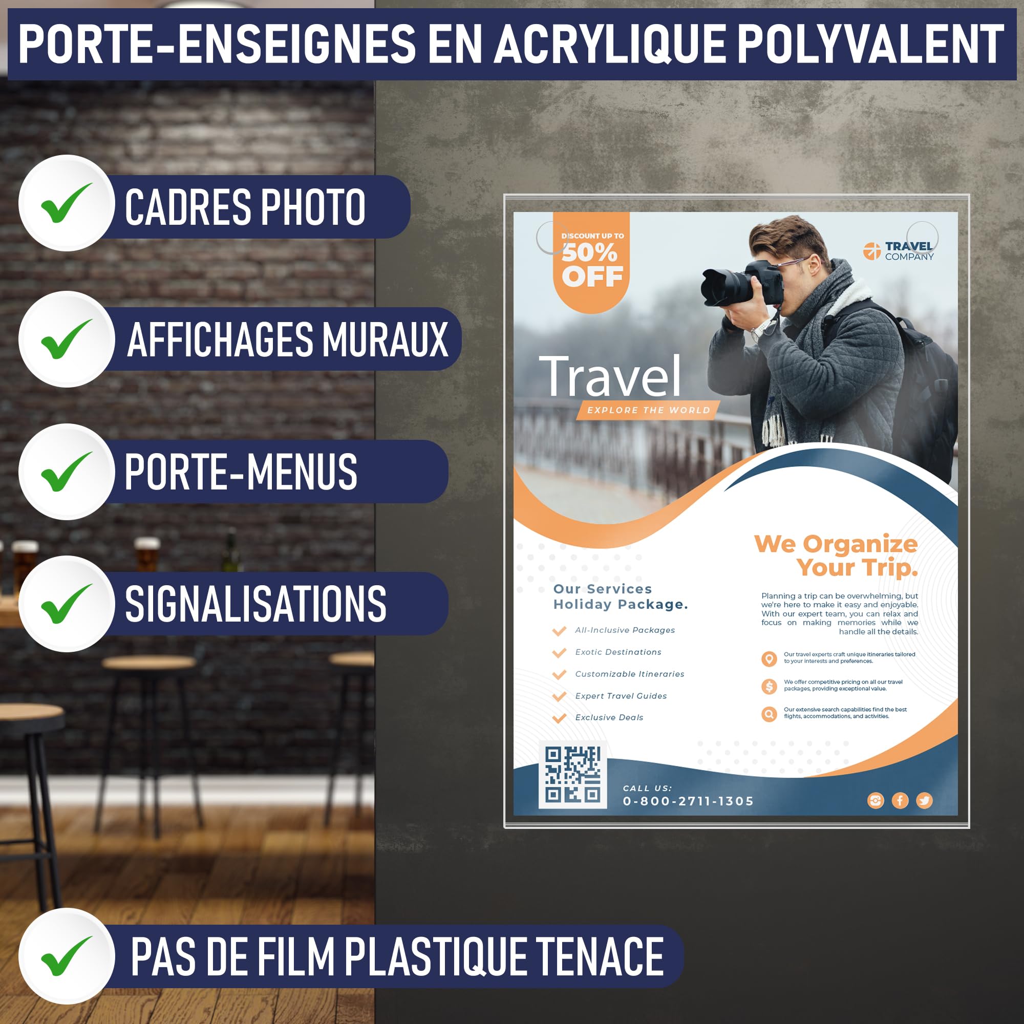 Supports de panneau en acrylique transparent avec plusieurs options de montage incluses, Lot de 6, support mural d'affiche, tableau de message en plastique pour la maison, le bureau, le magasin