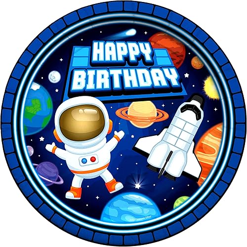 Miniatura 1 de Treasures Gifted Platos de astronauta del espacio exterior de 16 unidades a 9 pulgadas, platos de fiesta del espacio exterior, suministros para