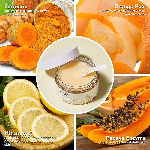 Miniatura 4 de ANAI RUI Bálsamo limpiador, bálsamo removedor de maquillaje de cúrcuma, exfoliante facial para derretir maquillaje, bálsamo limpiador de aceite,