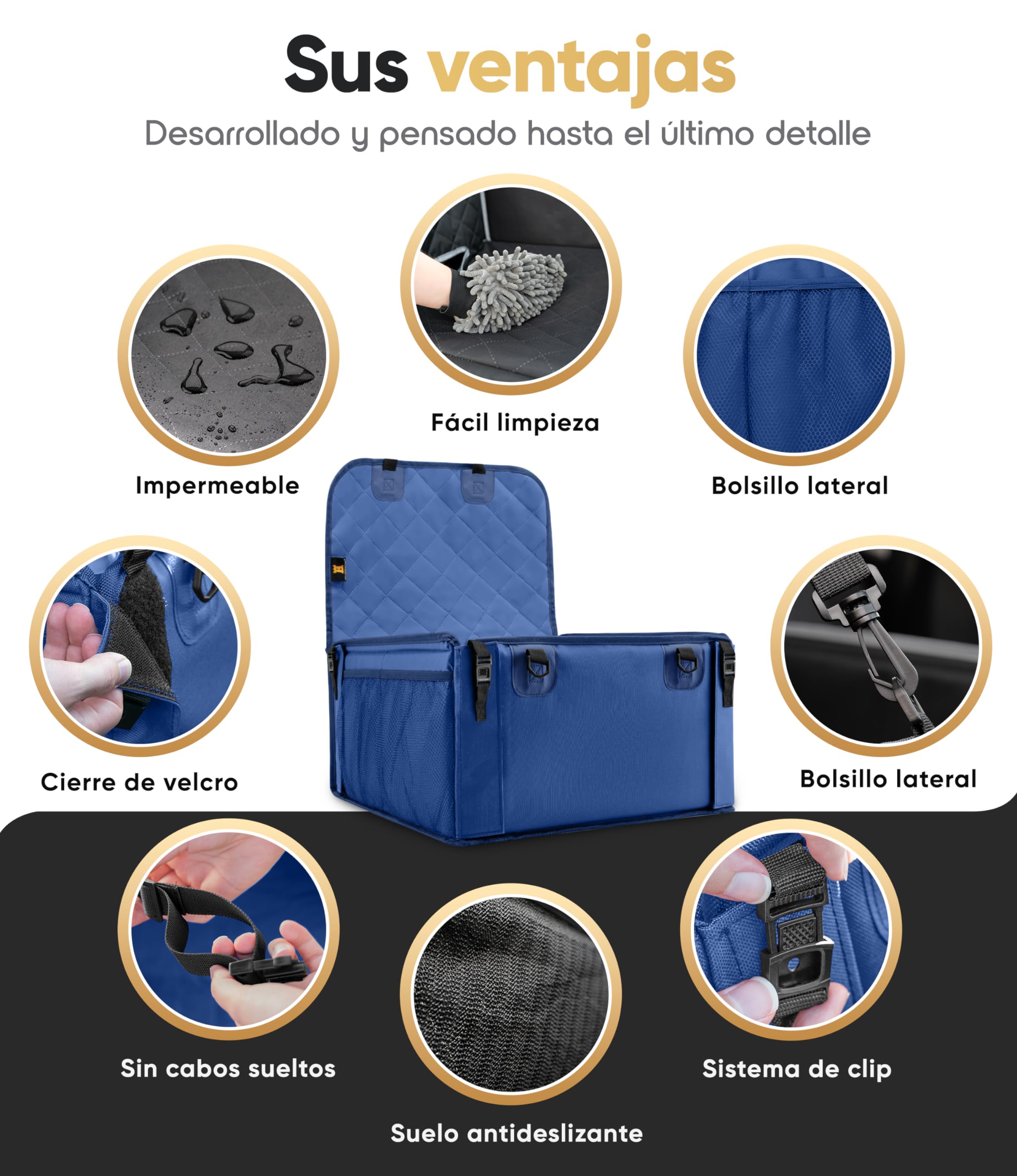 HELDENWERK Asiento de coche para perros pequeños y medianos con correa, resistente al agua y estable para el asiento trasero y el asiento delantero, asiento de coche para perros, asiento de copiloto