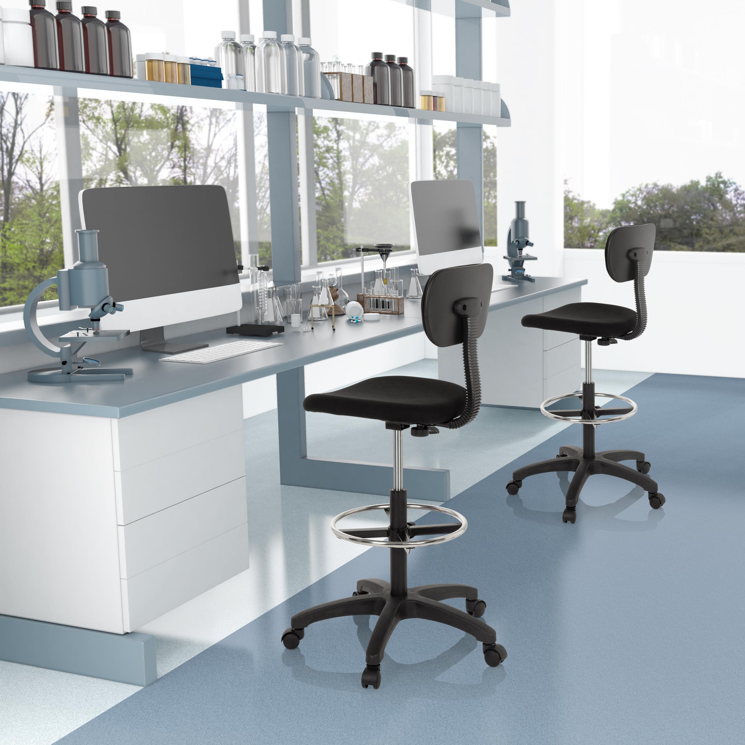 hjh OFFICE 671004 Arbeitsstuhl mit Fußring TOP Work 05 Stoff Schwarz Counterstuhl Drehstuhl mit Rollen, höhenverstellbar