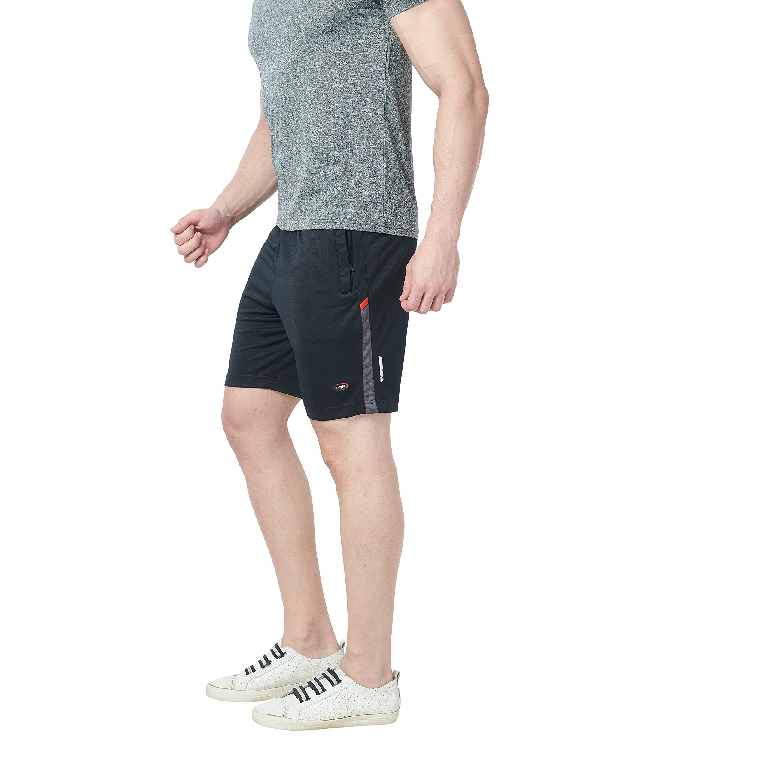 berge' Men's Dry-Fit Sports Shorts | Quick-Dry Polyester | Zippered Welt Pockets | Breathable & Anti-Odour Activewear for Gym, Running, Workouts, Jogging, Training, Fitness, Sports | With Reflectives 2