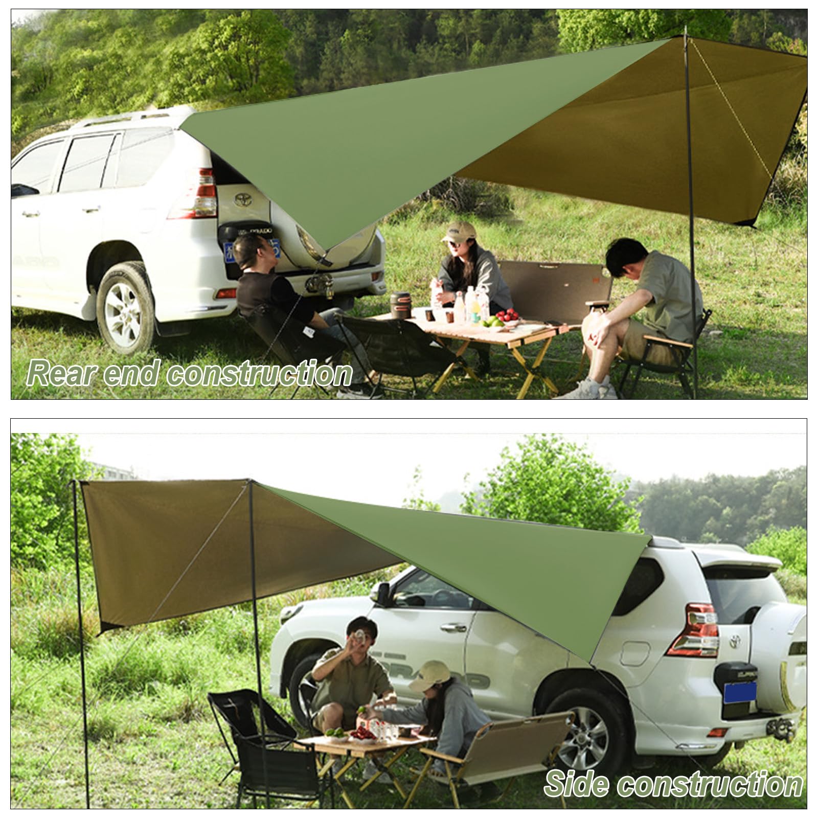 Toldo Coche, Toldo para Portón Trasero y Furgoneta, Autocaravana, Lateral Impermeable, Sol, 280 x 380 cm (Azul)