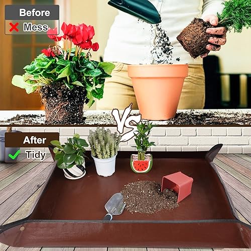 Miniatura 9 de HNXTYAOB Tapete de trasplante extra grande para plantas de interior y suculentas, bandeja portátil para macetas, tapete de jardinería reutilizable,