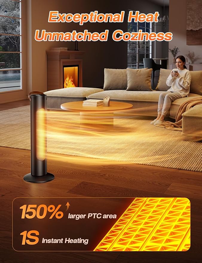 Calefactor Eléctrico Portátil 1500W Convector Oscilante 70° Silencioso miniatura 4